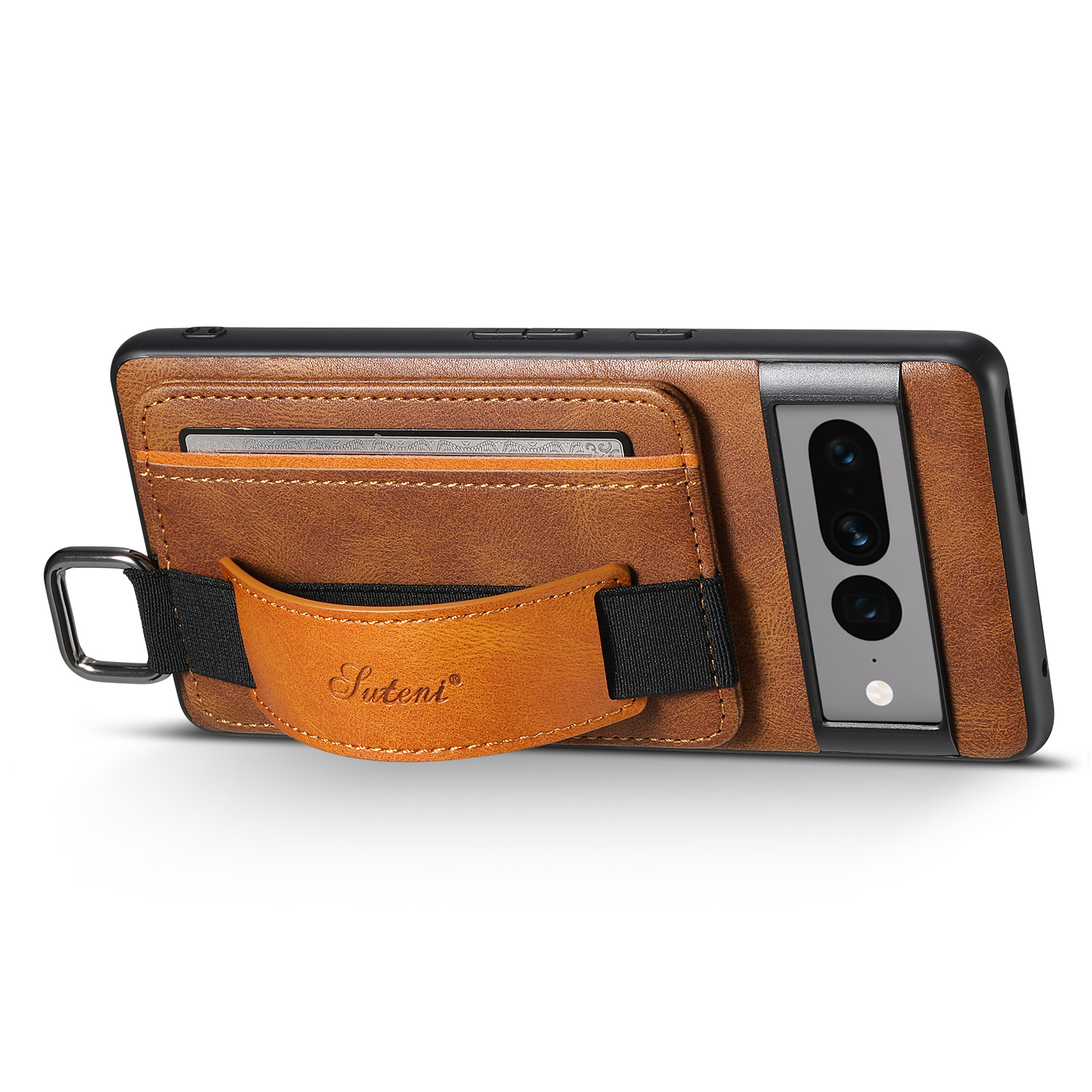 SUTENI H13YL Phone Case Wrist Strap Ring Buckle PU Leather Card Holder Stand For Google Pixel 9XL 8Pro 7A 7P 7 6A 6P 6