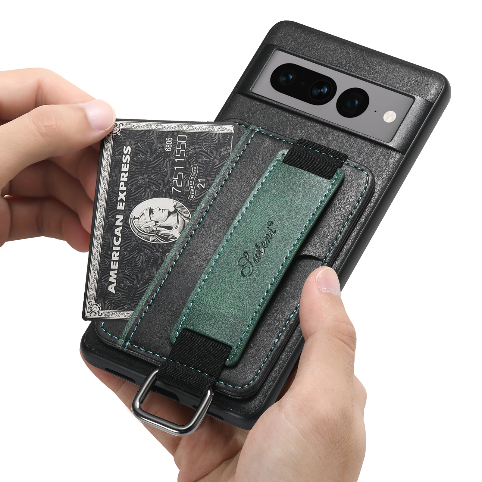 SUTENI H13YL Phone Case Wrist Strap Ring Buckle PU Leather Card Holder Stand For Google Pixel 9XL 8Pro 7A 7P 7 6A 6P 6