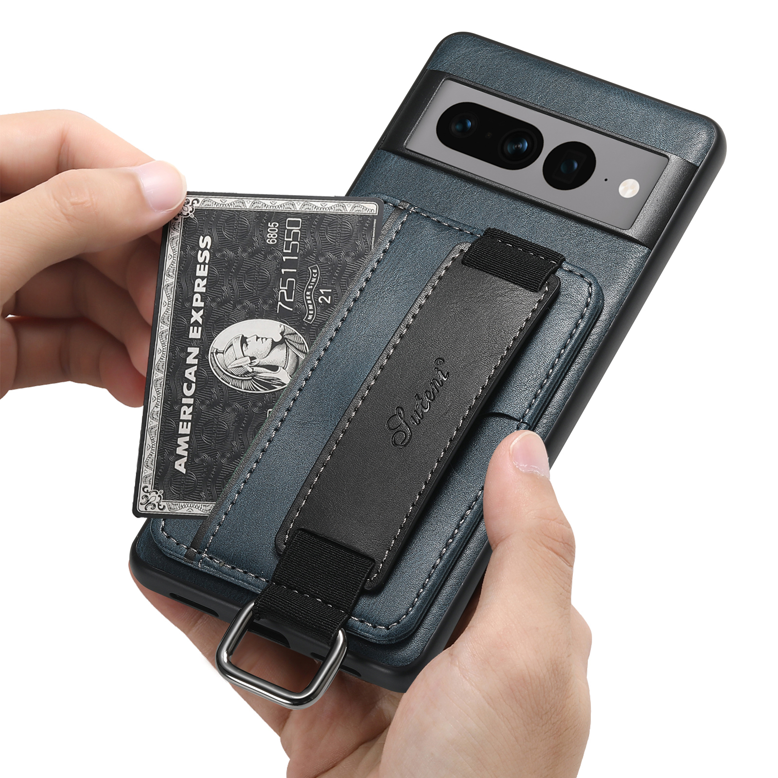 SUTENI H13YL Phone Case Wrist Strap Ring Buckle PU Leather Card Holder Stand For Google Pixel 9XL 8Pro 7A 7P 7 6A 6P 6