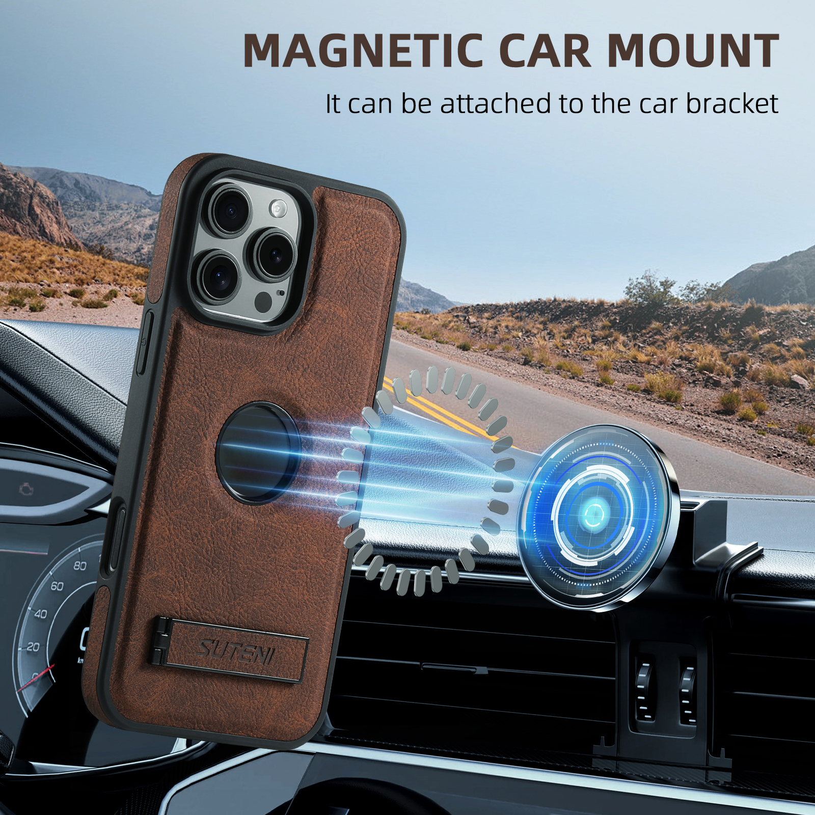 SUTENI G2LZ Luxury PU Leather Phone Case Frosted Feel Stand Magnet Wireless Charging For iPhone 16 Pro Max 15 Plus 14 Pro 13 12