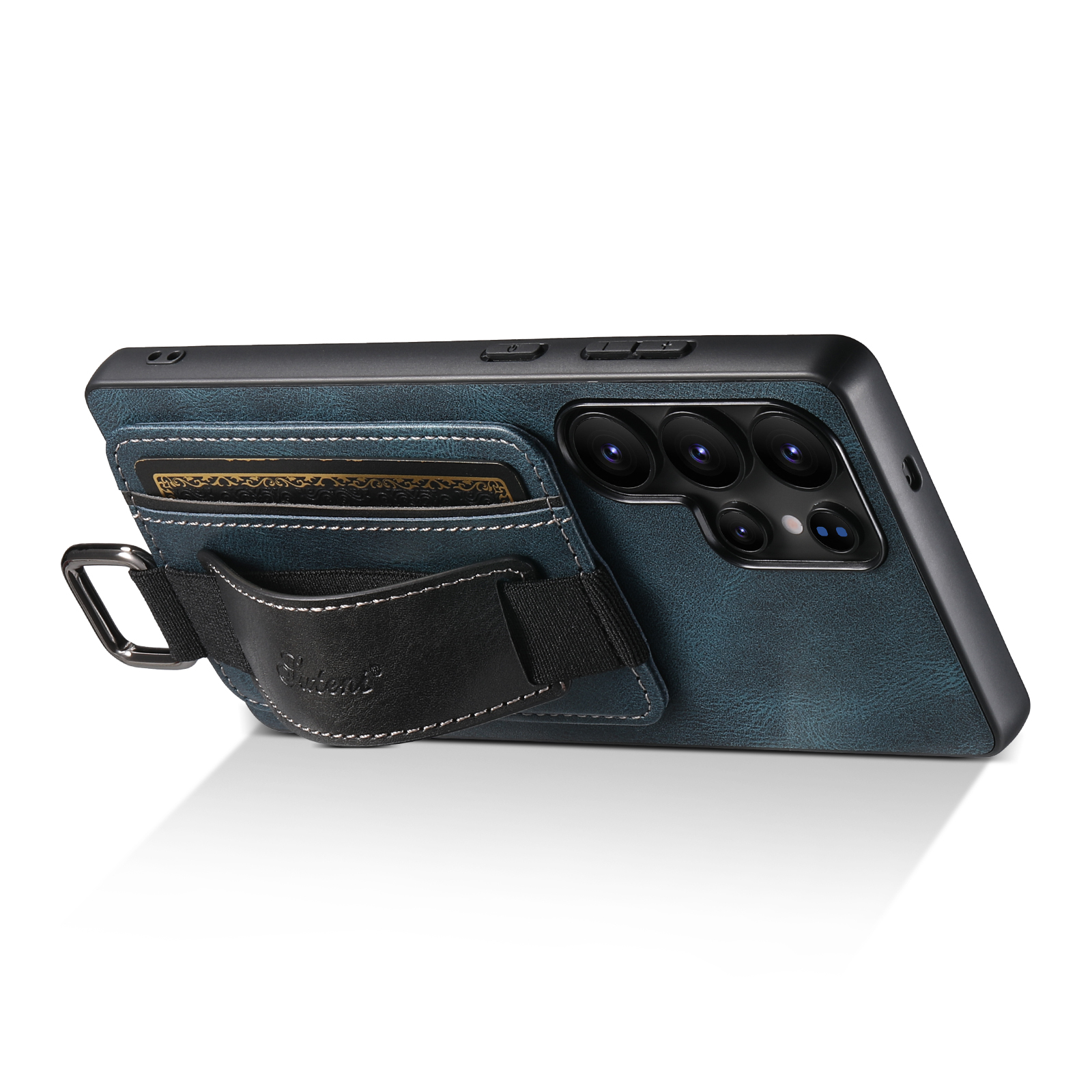 SUTENI H13YL Phone Case Wrist Strap Ring Buckle PU Leather Card Holder Stand For Samsung S26Ultra S25Plus S24 S23 S22 Note20