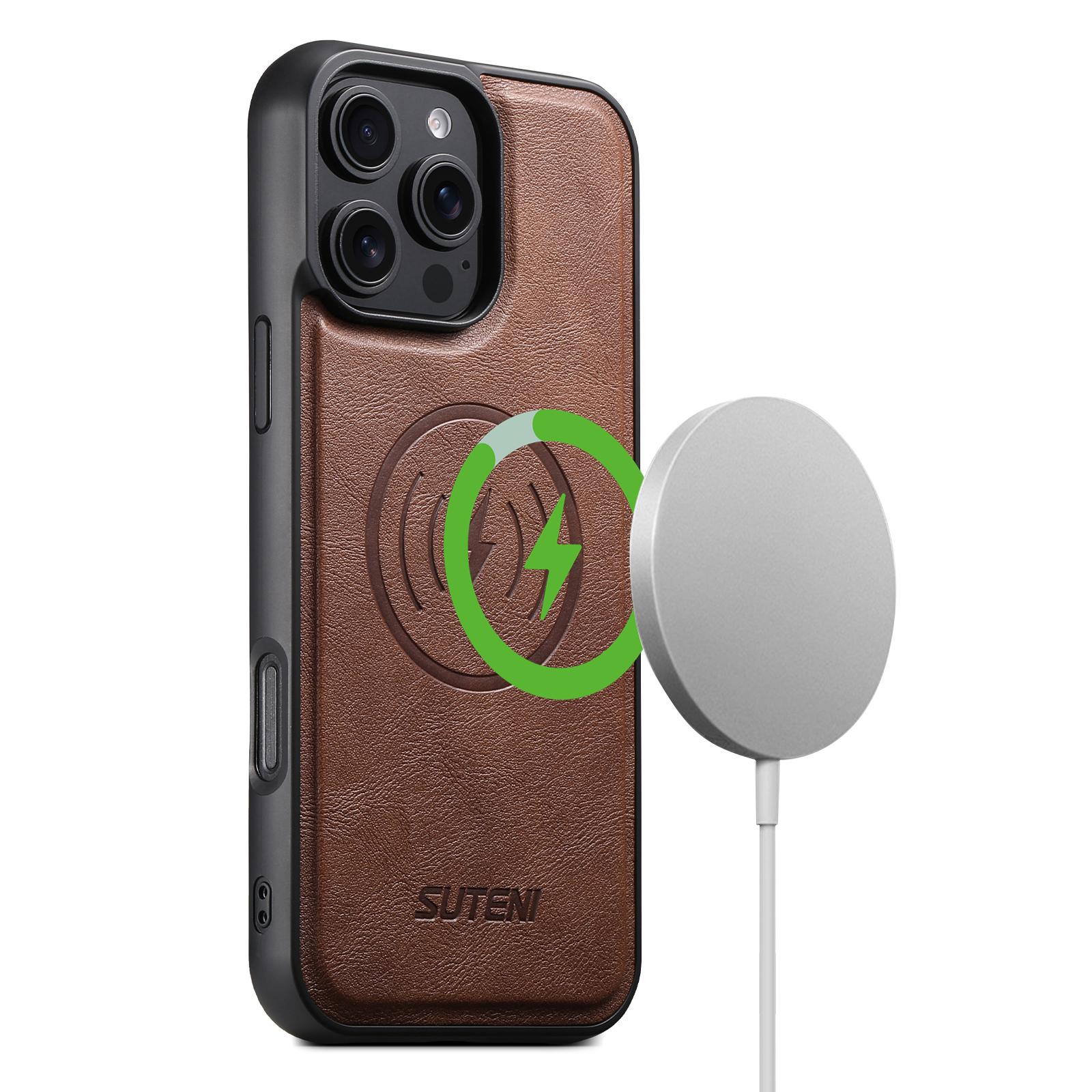 SUTENI G5 Frosted Feel PU Leather Magnet Wireless Charging Phone Case For iPhone 16 Pro Max 15 Plus 14 Pro 13 12