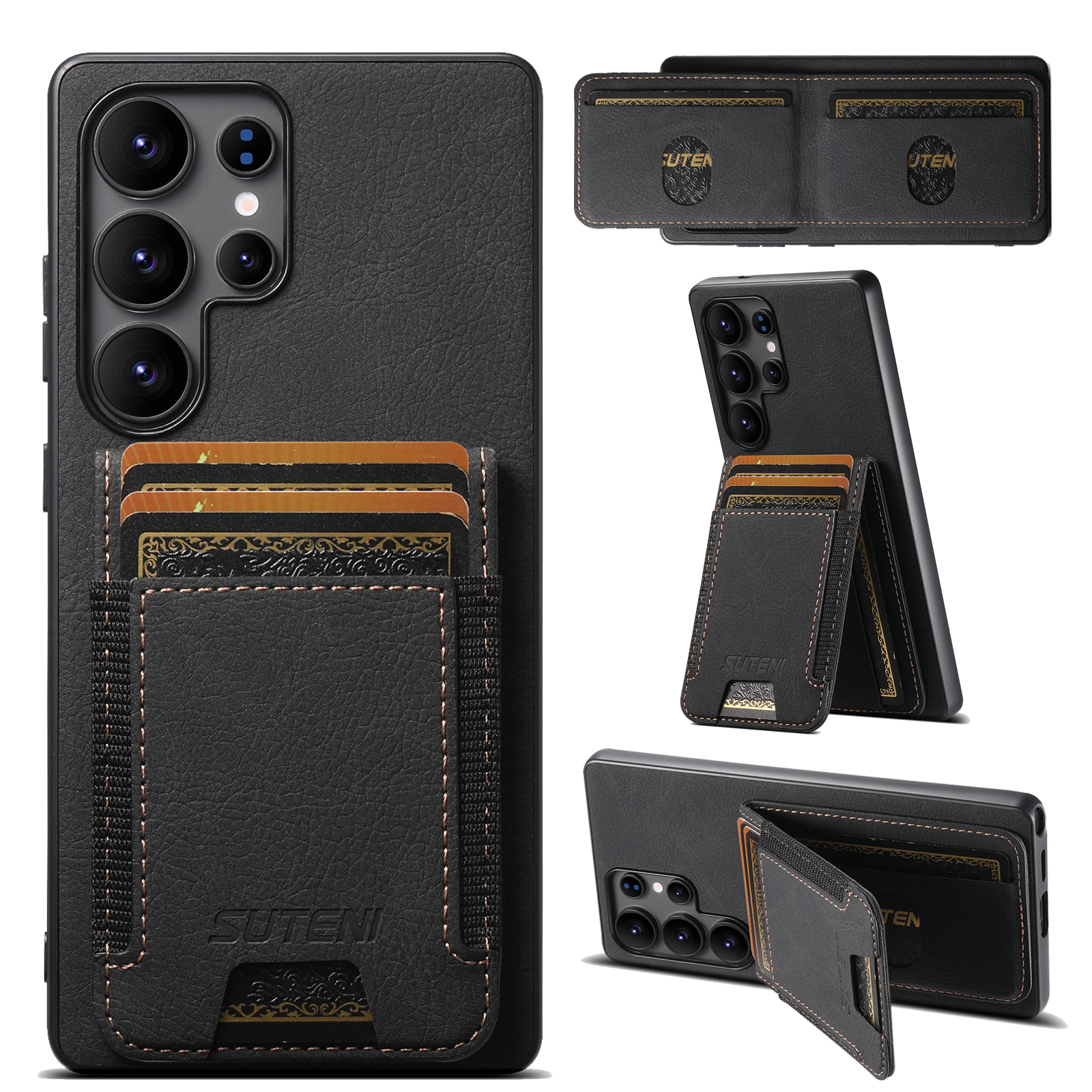 SUTENI H03LZ Luxury PU Leather Card Holder Stand Phone Case Frosted Feel For Samsung S25Ultra S24Plus S23 S22 Note20