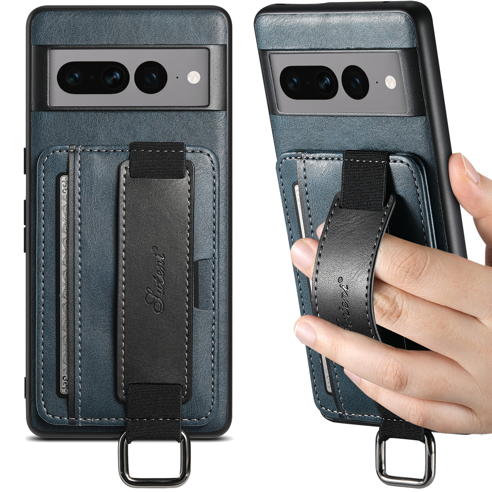 SUTENI H13YL Phone Case Wrist Strap Ring Buckle PU Leather Card Holder Stand For Google Pixel 9XL 8Pro 7A 7P 7 6A 6P 6