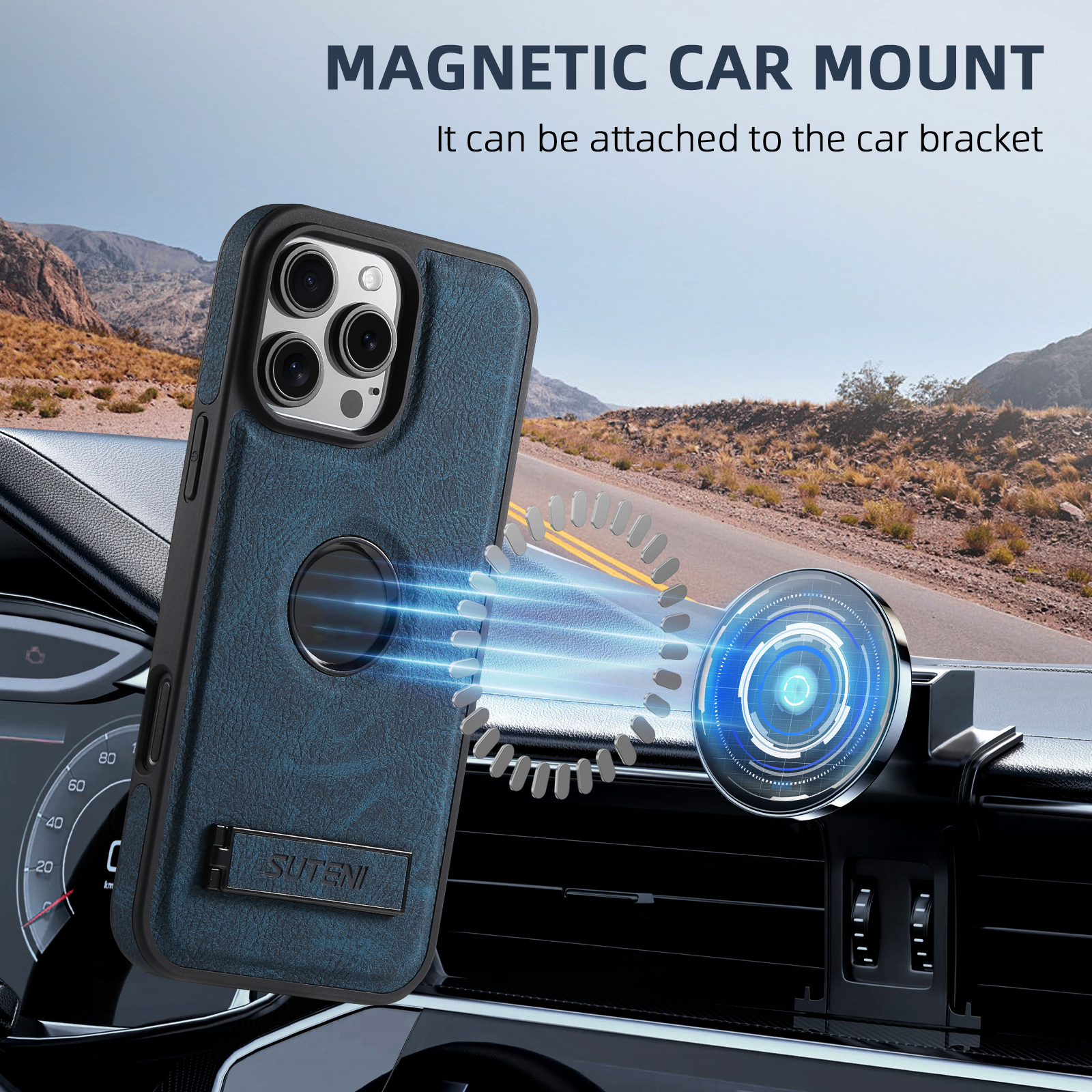 SUTENI G2LZ Luxury Faux Leather Phone Case Frosted Feel Stand Magnet Wireless Charging For iPhone 17 Pro Max 16 Plus 15 14 13 12