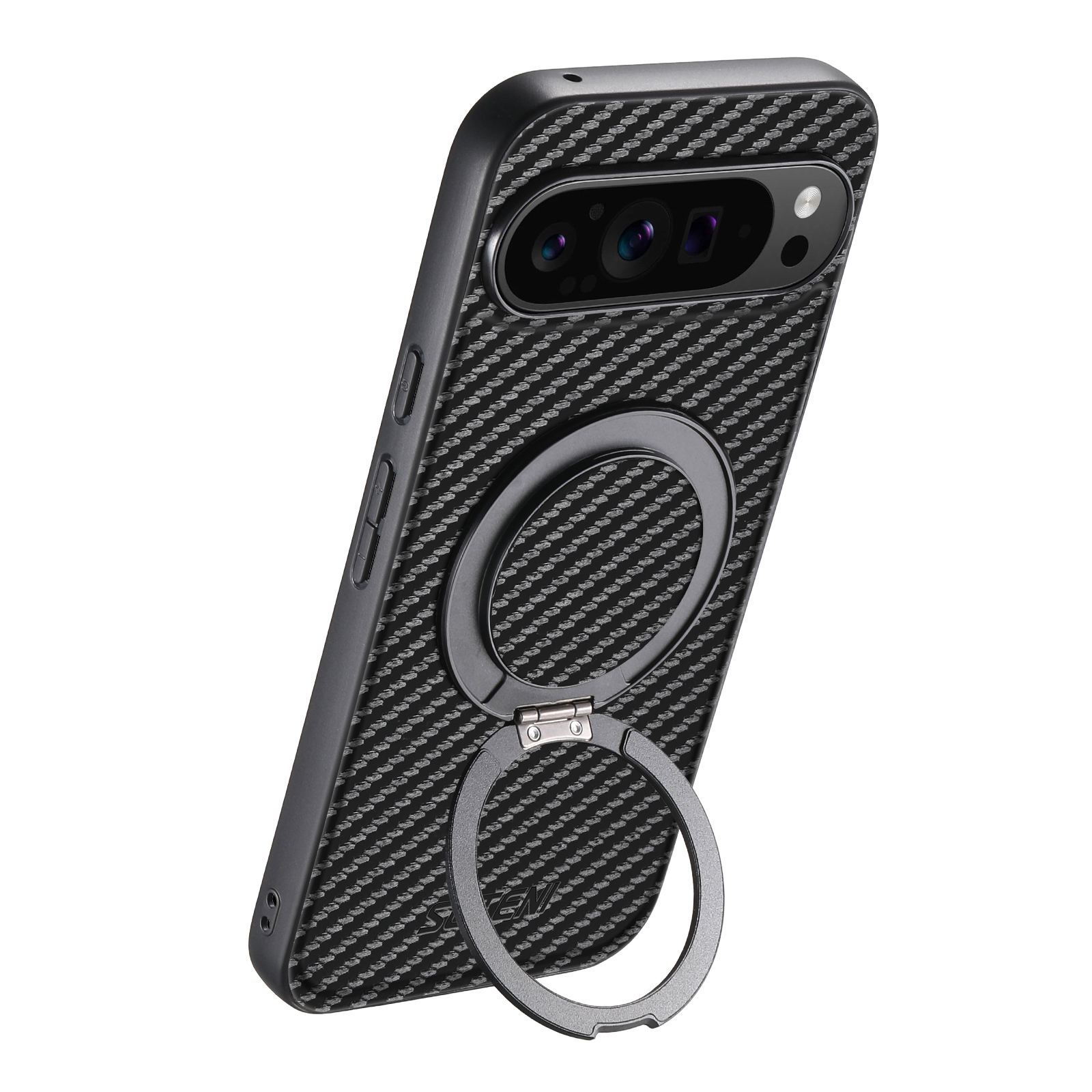Suteni G3TXW PU Leather Mobile Phone Case Magnet Wireless Charging 360° Rotating Stand Ring Buckle For Google Pixel 9XL 8Pro 7A 6