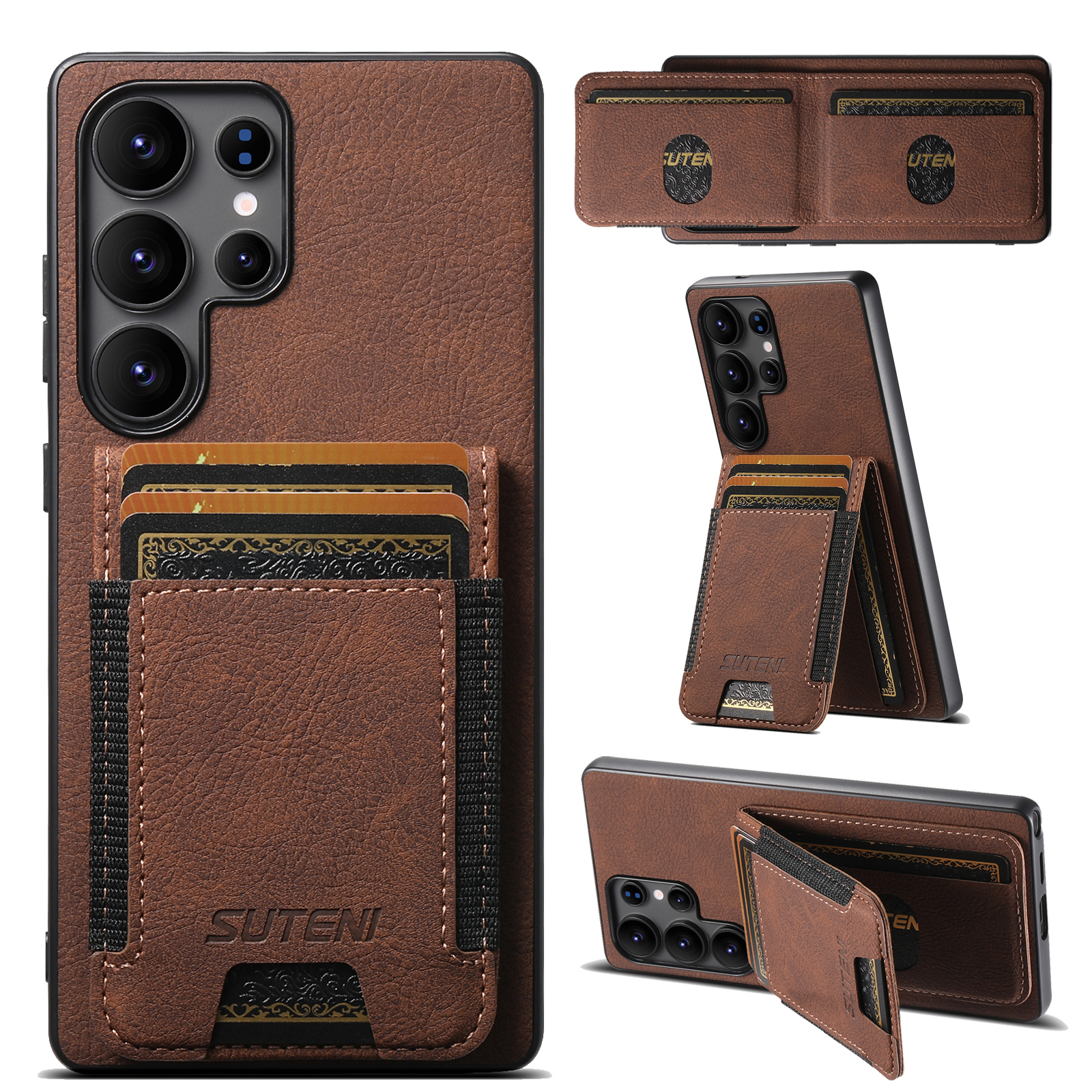 SUTENI H03LZ Luxury PU Leather Card Holder Stand Phone Case Frosted Feel For Samsung S25Ultra S24Plus S23 S22 Note20