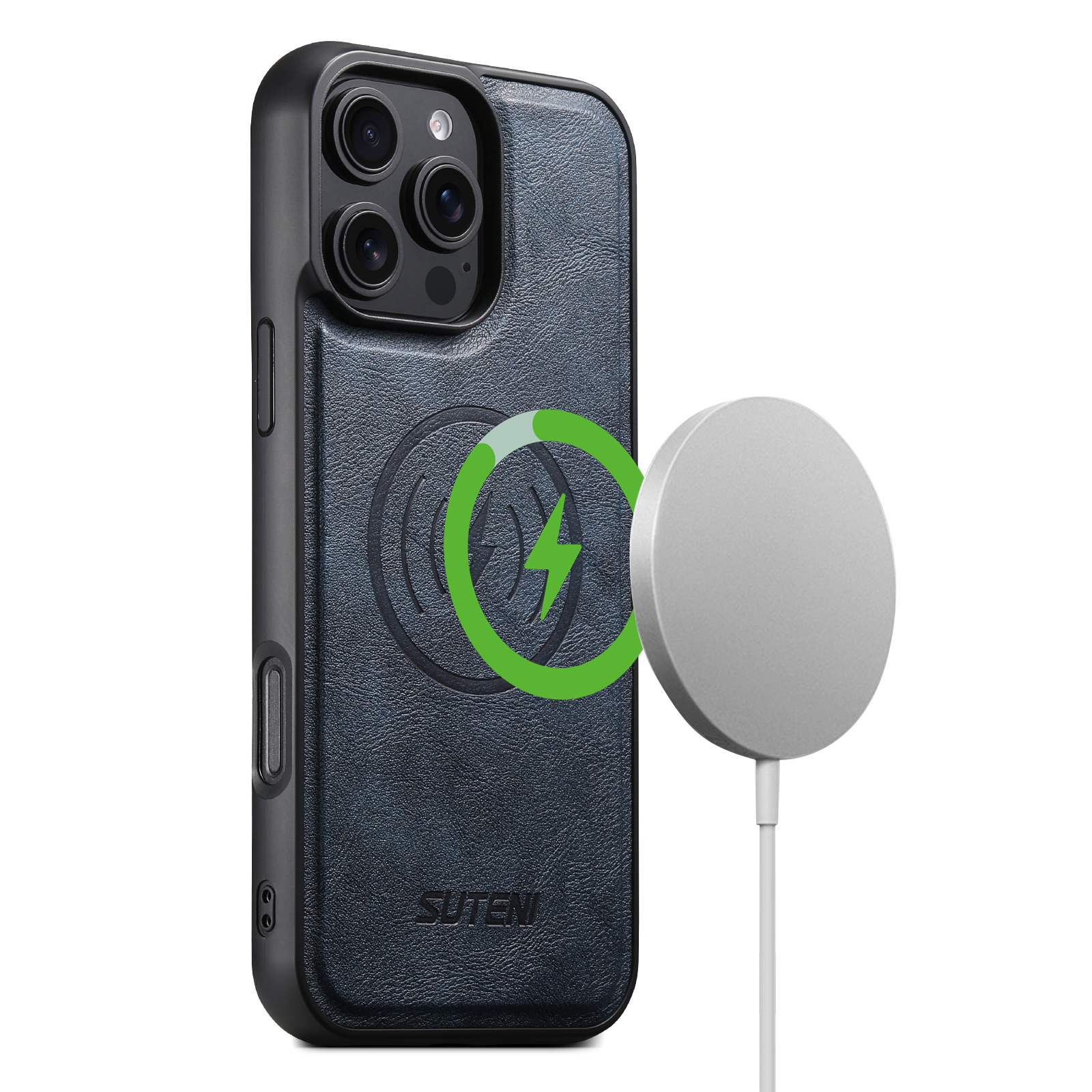 SUTENI G5 Frosted Feel PU Leather Magnet Wireless Charging Phone Case For iPhone 16 Pro Max 15 Plus 14 Pro 13 12