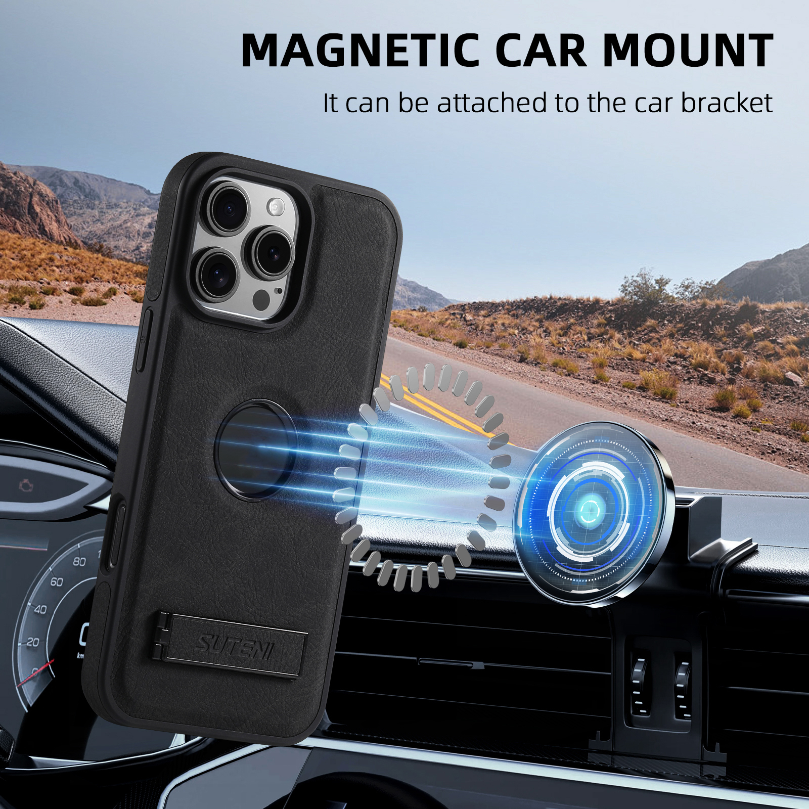 SUTENI G2LZ Luxury PU Leather Phone Case Frosted Feel Stand Magnet Wireless Charging For iPhone 16 Pro Max 15 Plus 14 Pro 13 12