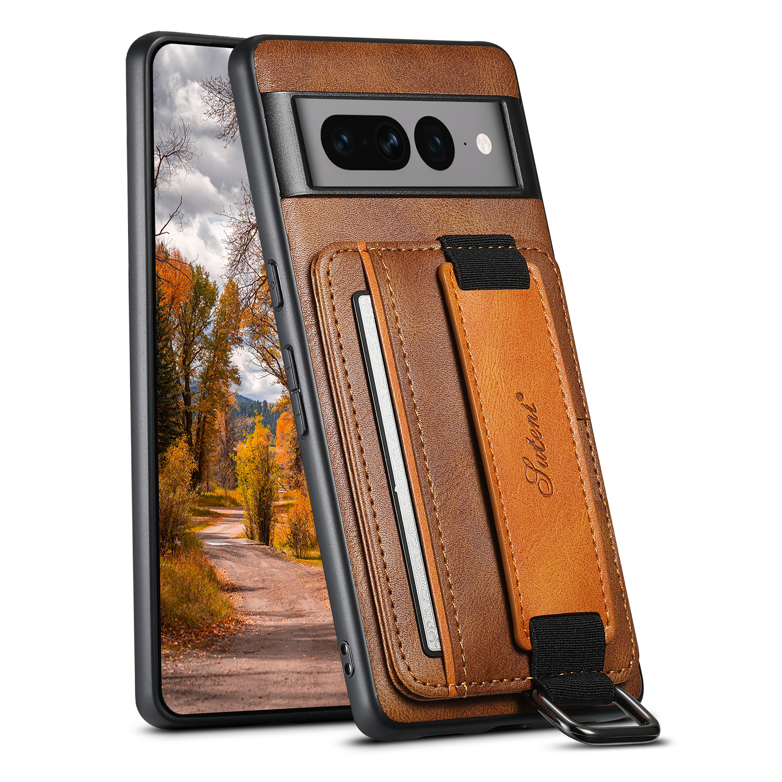 SUTENI H13YL Phone Case Wrist Strap Ring Buckle PU Leather Card Holder Stand For Google Pixel 9XL 8Pro 7A 7P 7 6A 6P 6