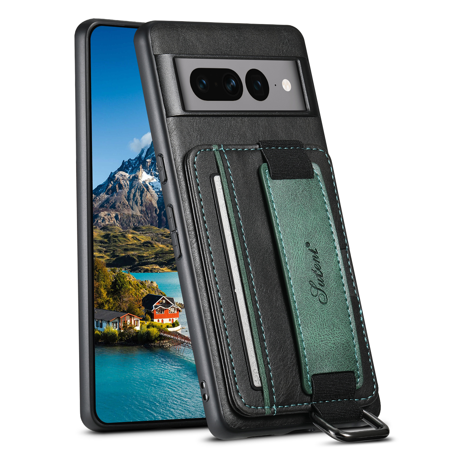 SUTENI H13YL Phone Case Wrist Strap Ring Buckle PU Leather Card Holder Stand For Google Pixel 9XL 8Pro 7A 7P 7 6A 6P 6