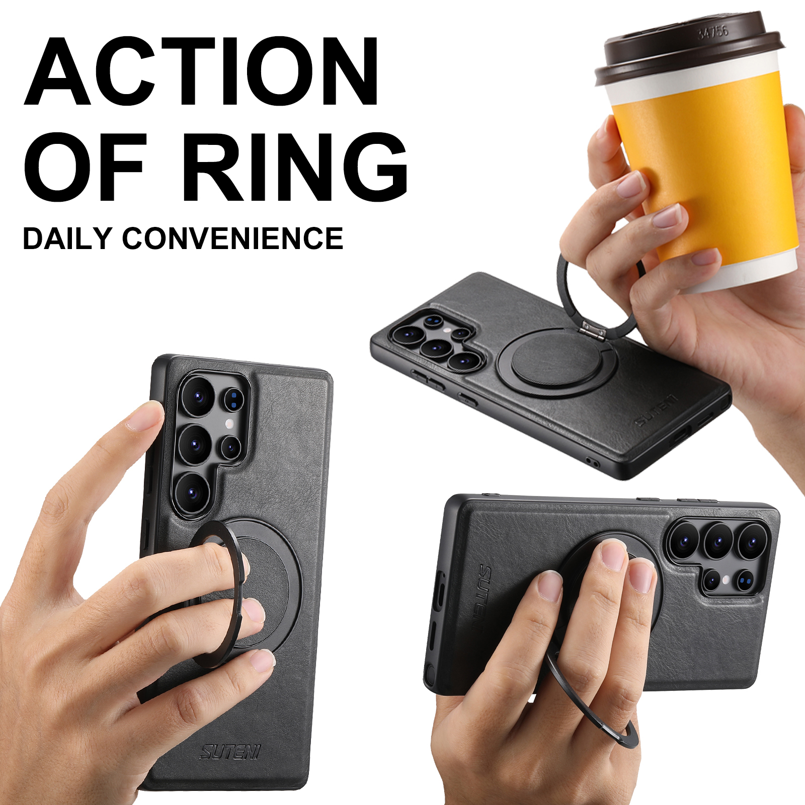 SUTENI G3YL Magnet Wireless Charging Phone Case Oil Wax PU Leather 360° Rotating Stand Buckle For Samsung Galaxy S25Ultra S24 S23 S22