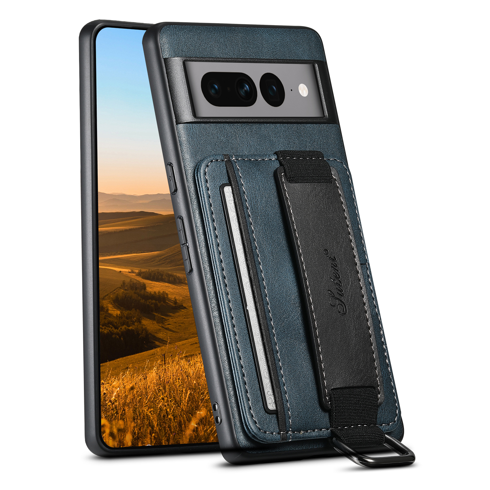 SUTENI H13YL Phone Case Wrist Strap Ring Buckle PU Leather Card Holder Stand For Google Pixel 9XL 8Pro 7A 7P 7 6A 6P 6