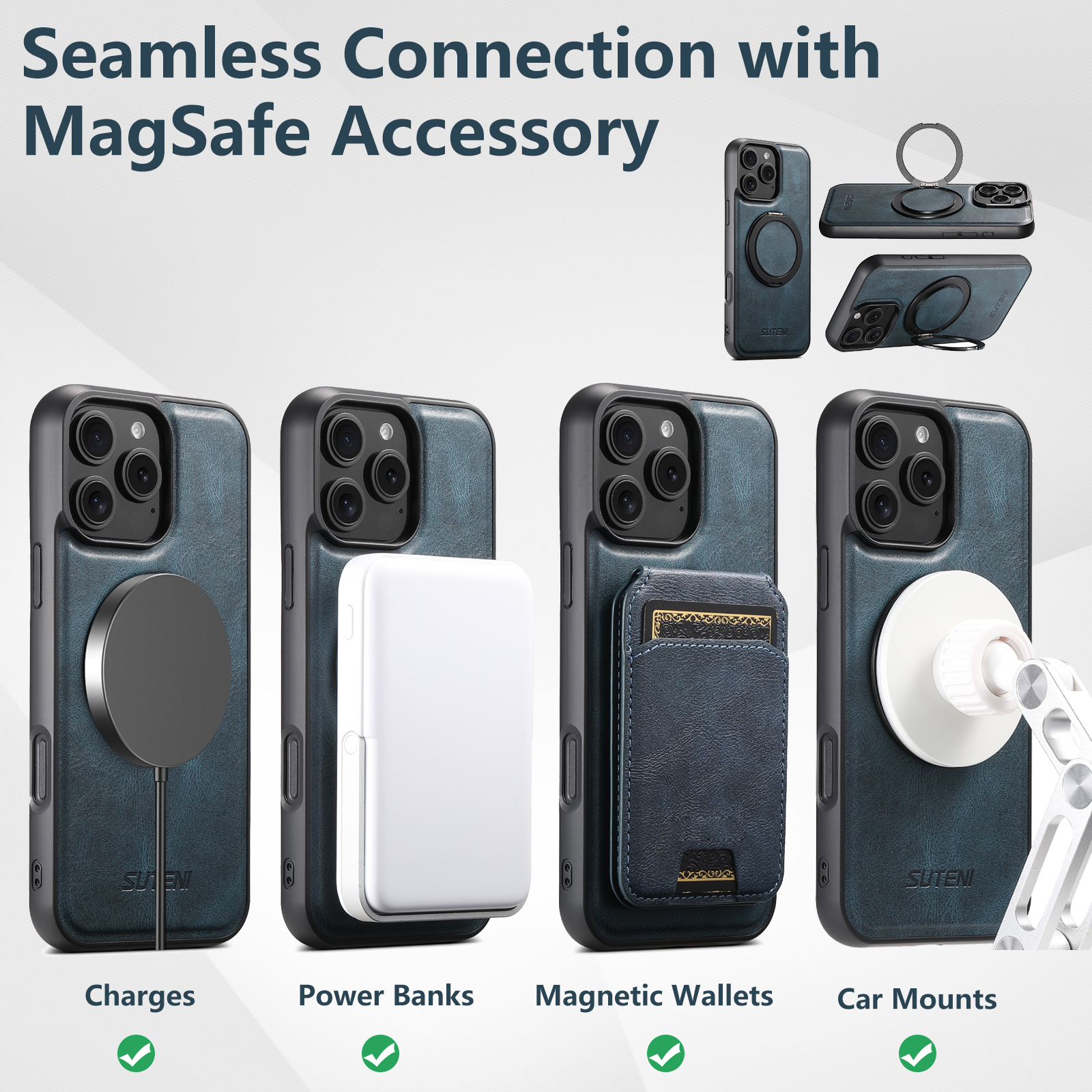 SUTENI G3YL Oil Wax Faux Leather Magnet Wireless Charging Phone Case 360° Rotating Stand Buckle For iPhone 17 Pro Max 16 Plus 15 14 13 12