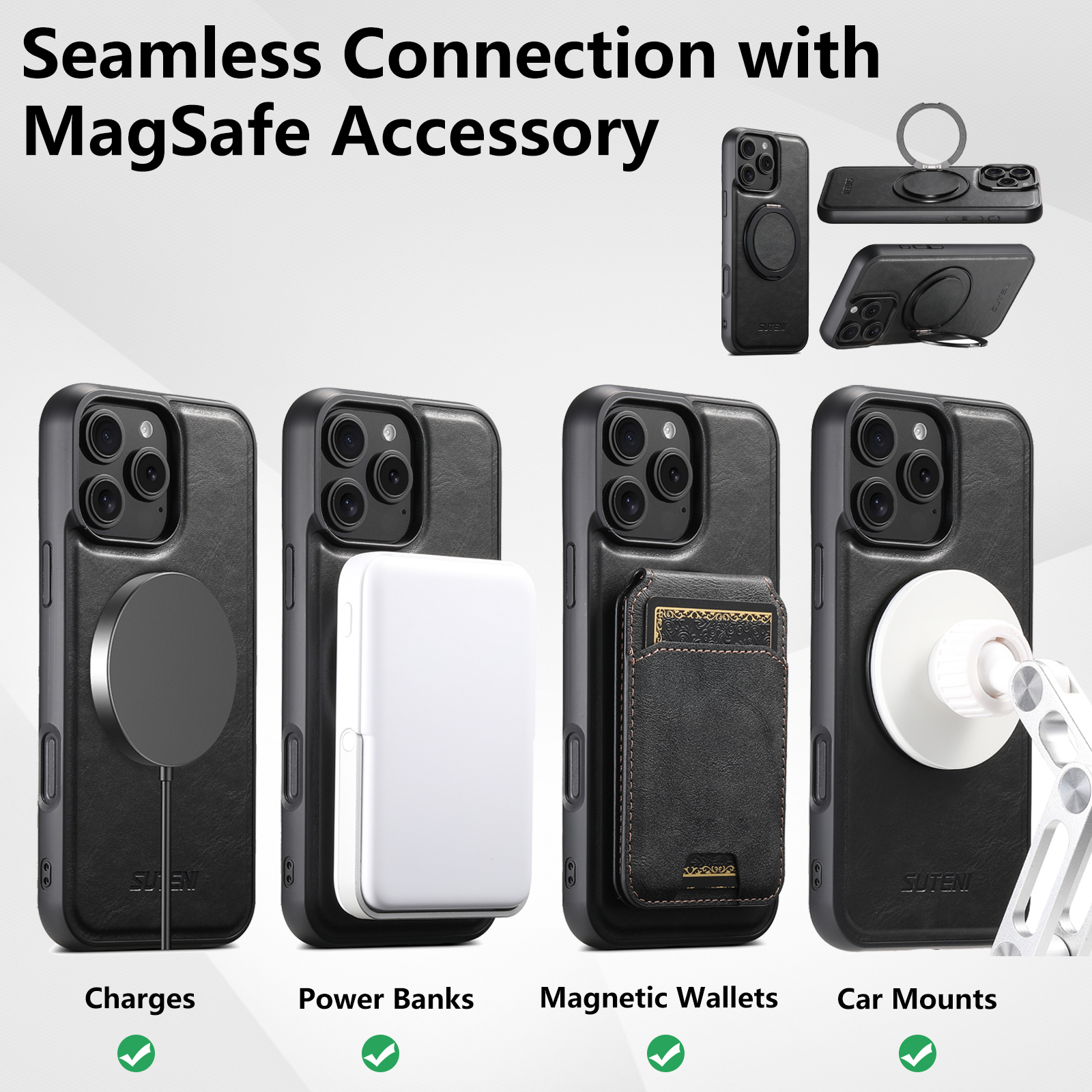 SUTENI G3YL Oil Wax PU Leather Wireless Charging Phone Case 360° Rotating Stand Buckle For iPhone 16 Pro Max 15 Plus 14 Pro 13 12