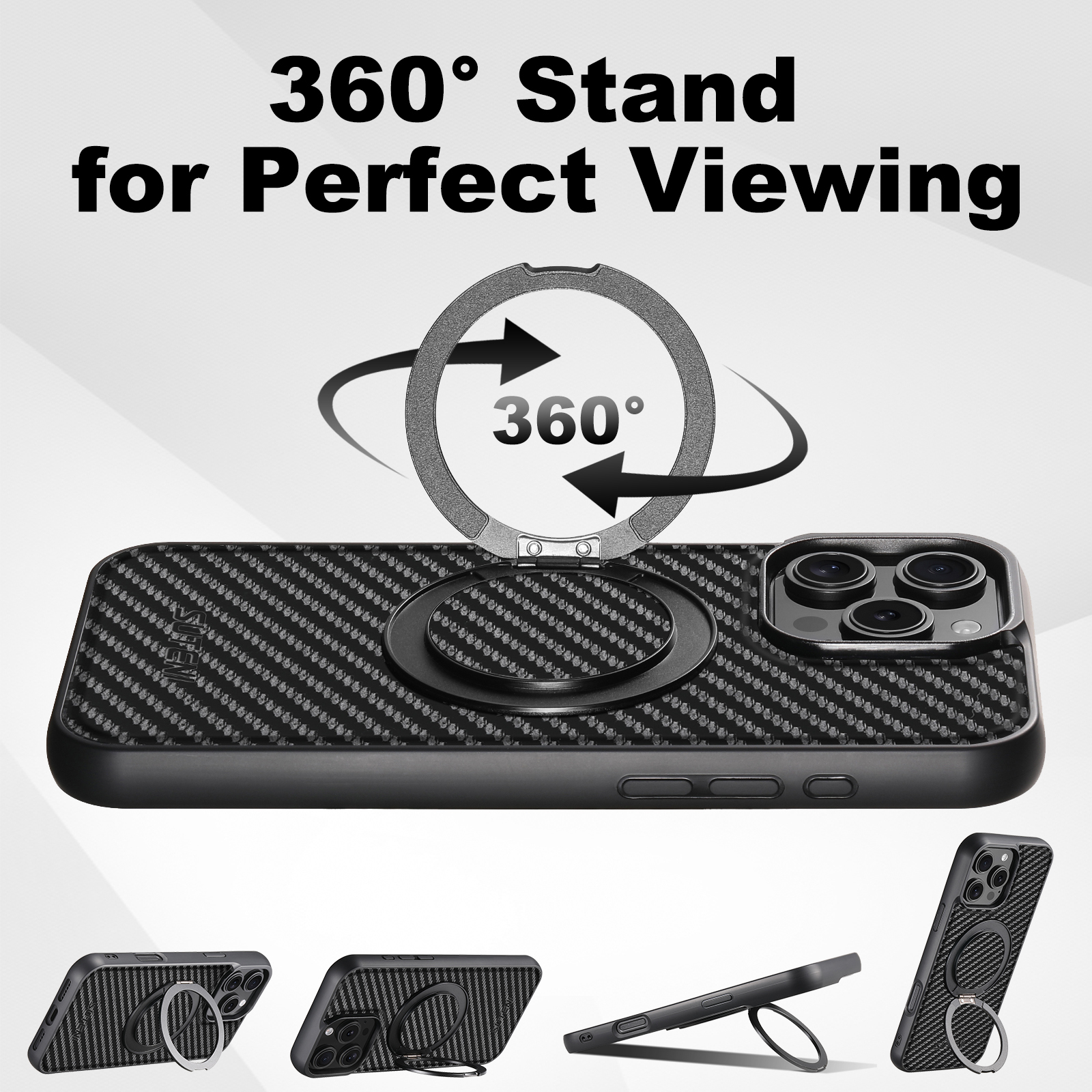 Suteni G3TXW Magnet Wireless Charging Mobile Phone Case 360° Rotating Stand PU Leather Ring Buckle For iPhone 16 Pro Max 15 Plus 14 13 12