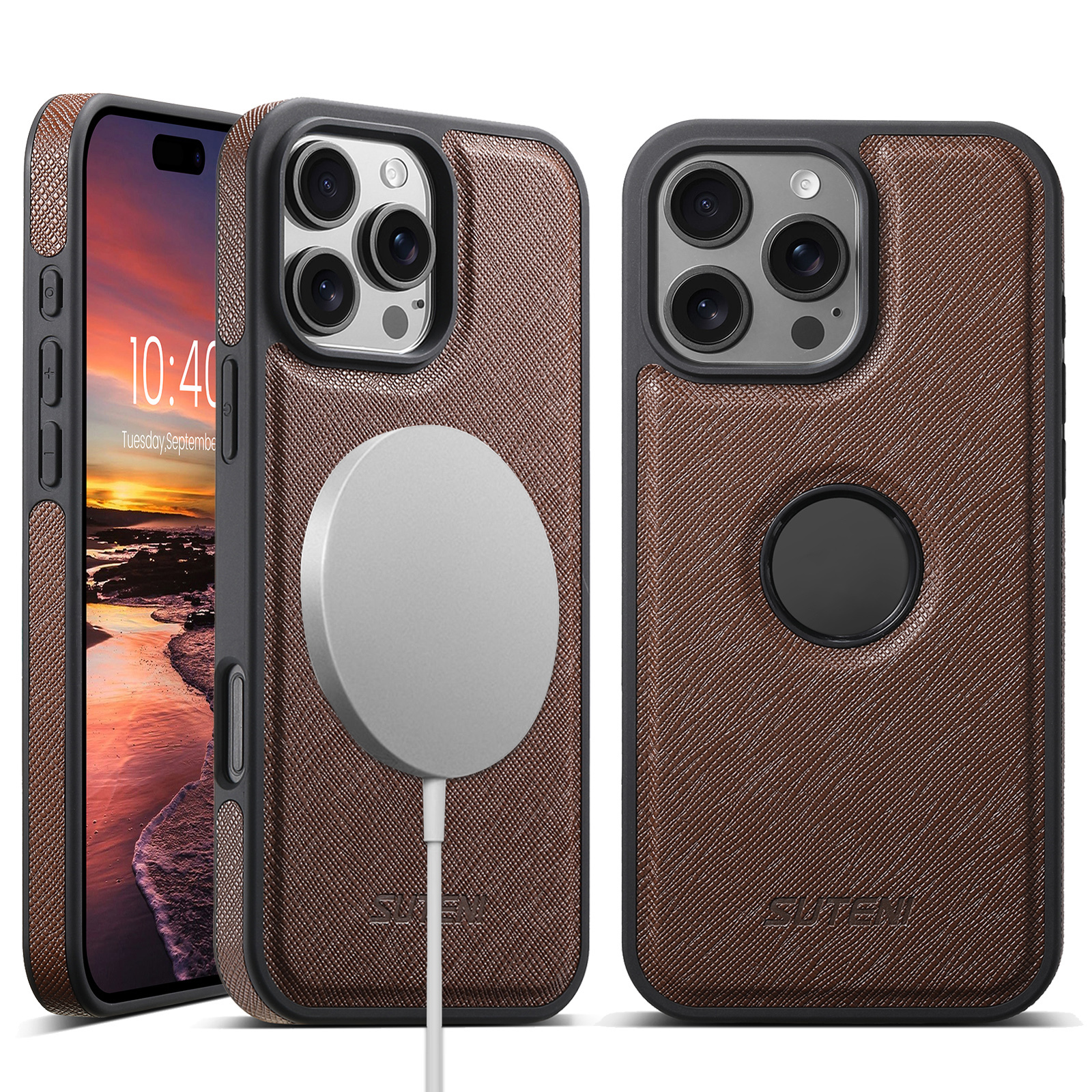 SUTENI G1SZ Luxury PU Leather Magnet Wireless Charging Phone Case For iPhone 16 Pro Max 15 Plus 14 Pro 13 12