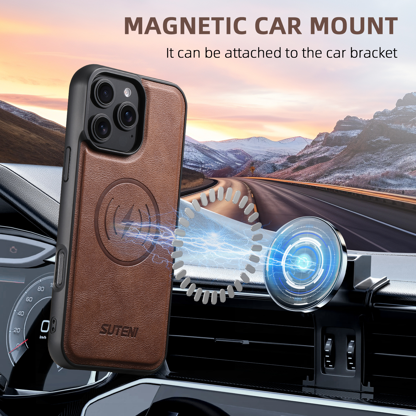 SUTENI G5 Frosted Feel PU Leather Magnet Wireless Charging Phone Case For iPhone 16 Pro Max 15 Plus 14 Pro 13 12