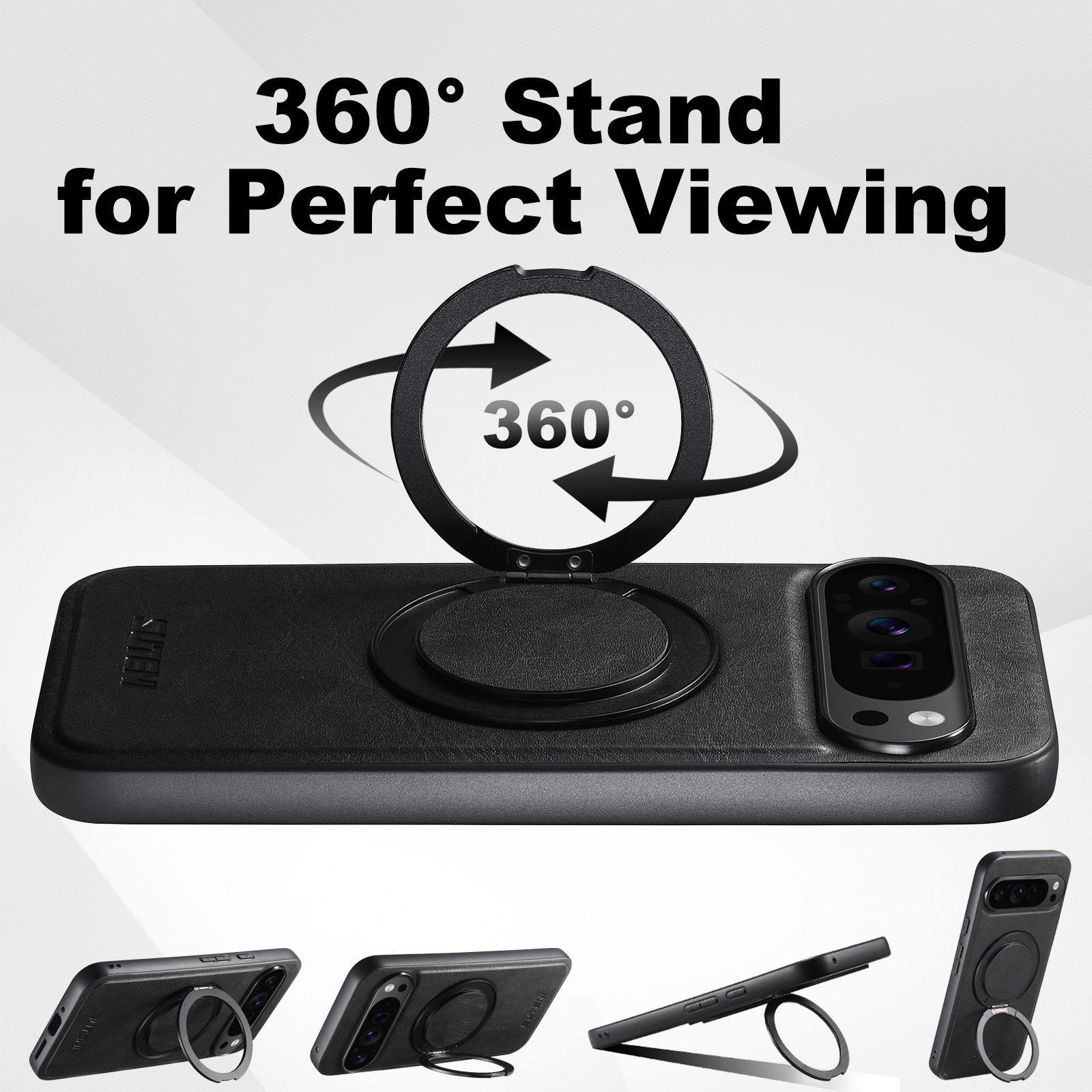SUTENI G3YL PU Leather Oil Wax Magnet Wireless Charging Phone Case 360° Rotating Stand Buckle For Google Pixel 9XL 8Pro 7A 6