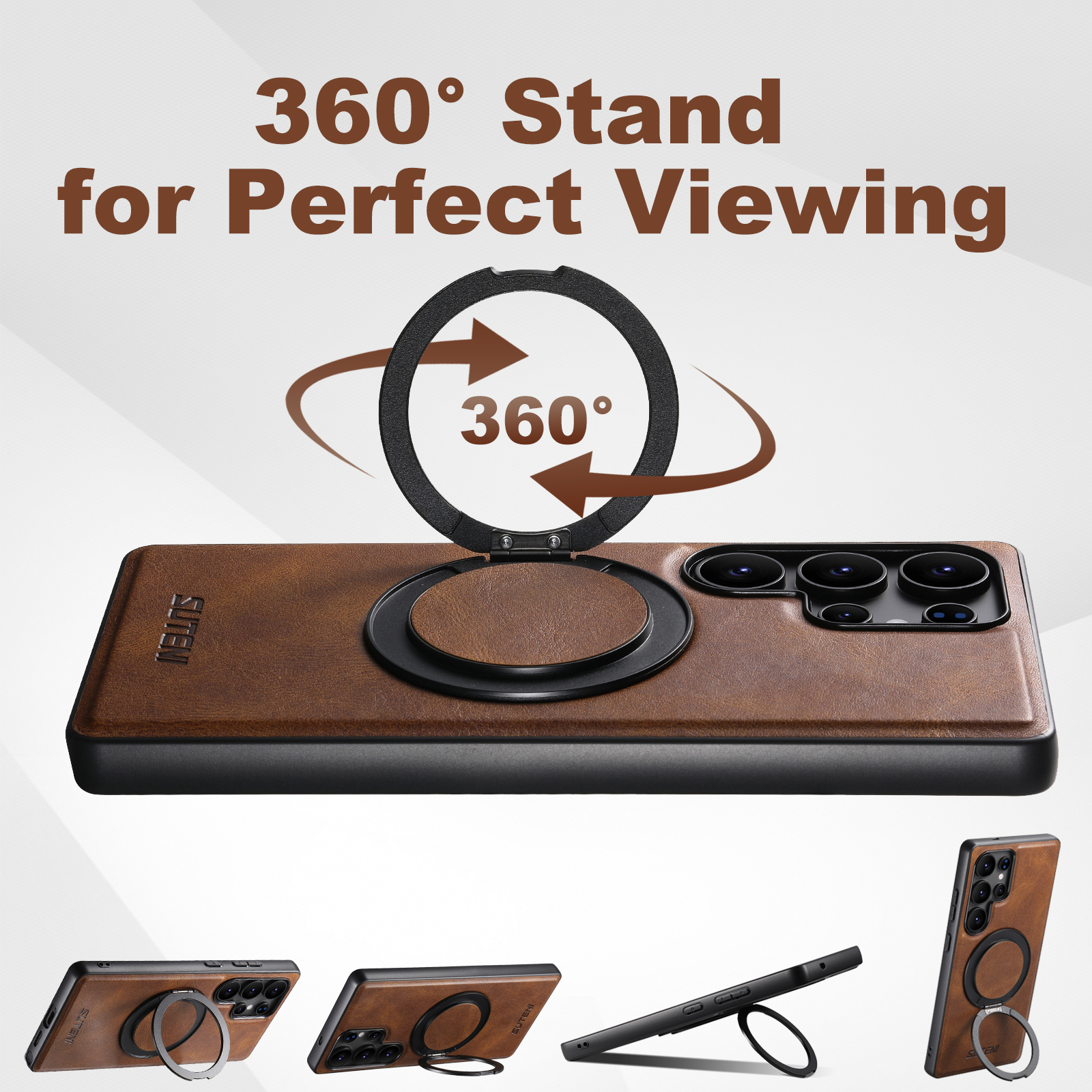 SUTENI G3YL Magnet Wireless Charging Phone Case Oil Wax PU Leather 360° Rotating Stand Buckle For Samsung Galaxy S25Ultra S24 S23 S22
