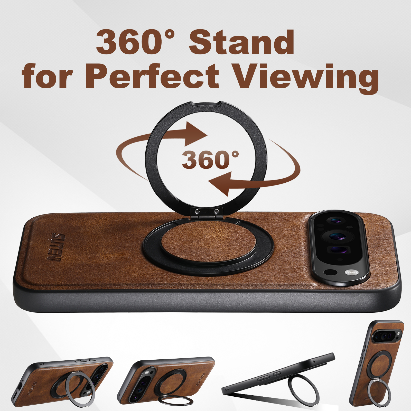 SUTENI G3YL PU Leather Oil Wax Magnet Wireless Charging Phone Case 360° Rotating Stand Buckle For Google Pixel 9XL 8Pro 7A 6