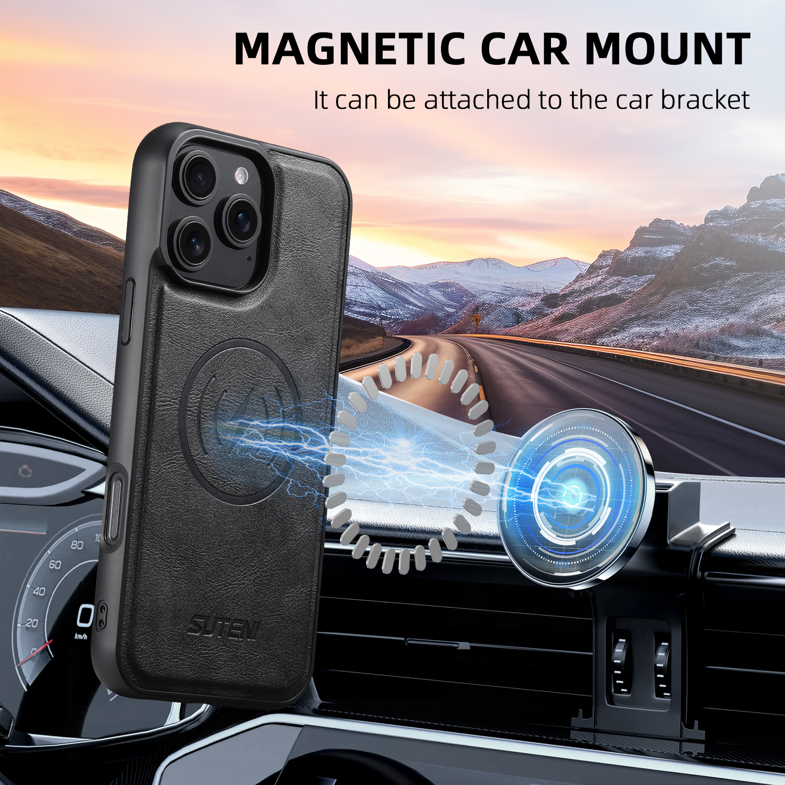 SUTENI G5 Frosted Feel PU Leather Magnet Wireless Charging Phone Case For iPhone 16 Pro Max 15 Plus 14 Pro 13 12