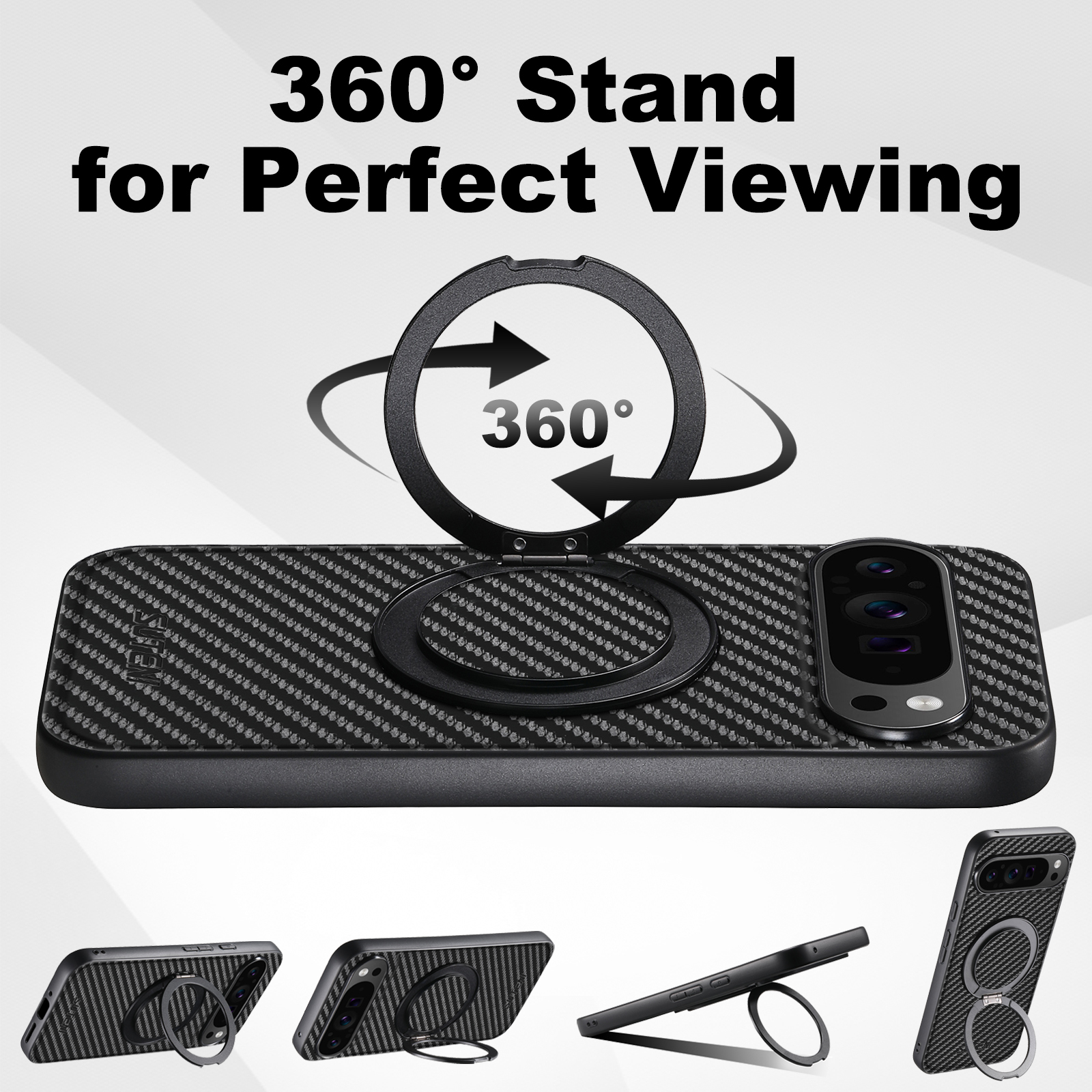 Suteni G3TXW PU Leather Mobile Phone Case Magnet Wireless Charging 360° Rotating Stand Ring Buckle For Google Pixel 9XL 8Pro 7A 6