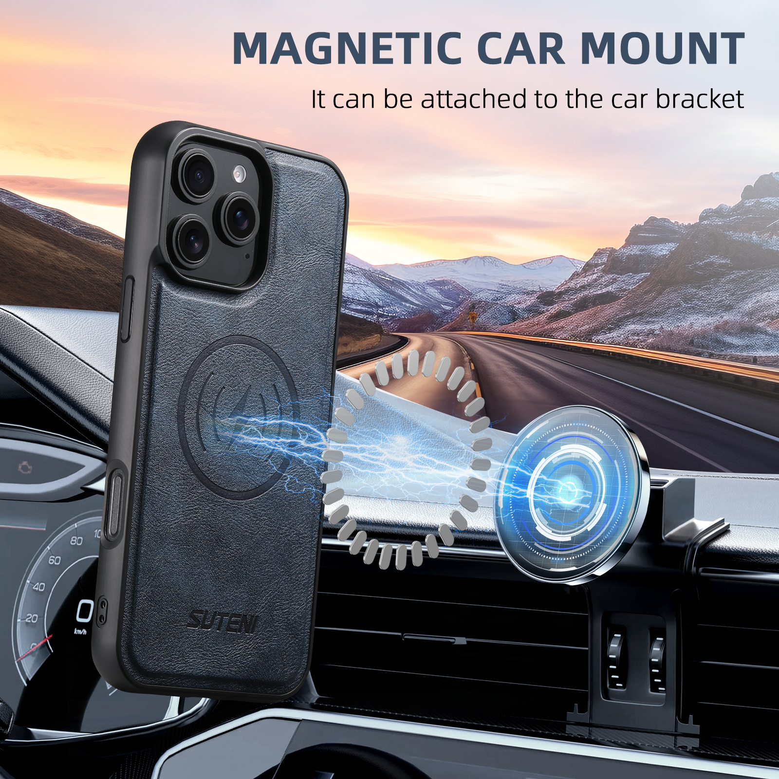 SUTENI G5 Frosted Feel PU Leather Magnet Wireless Charging Phone Case For iPhone 16 Pro Max 15 Plus 14 Pro 13 12