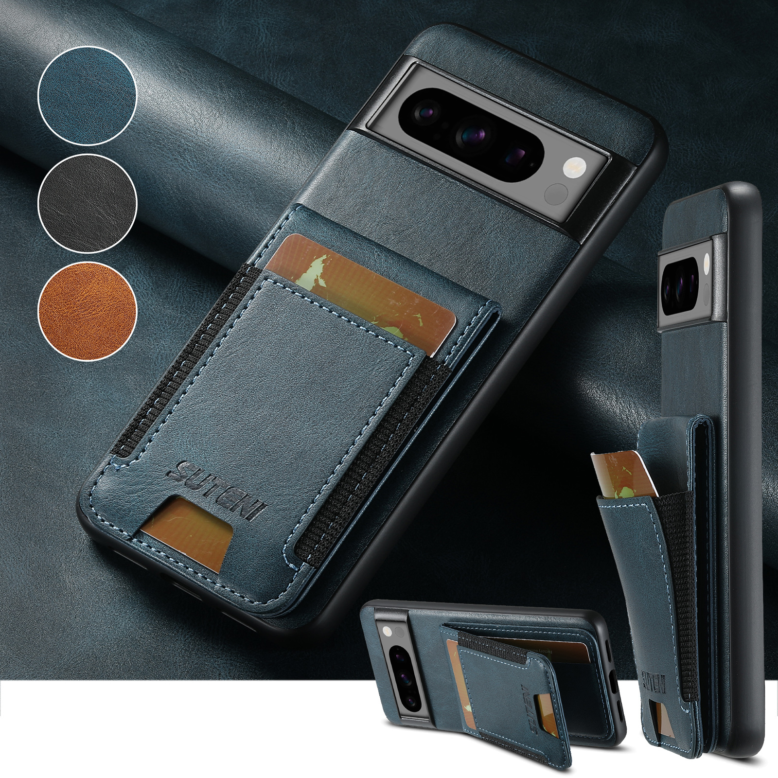 SUTENI H03YL Card Holder Phone Case Luxury PU Leather Stand For Google Pixel 9XL 8Pro 7A 6