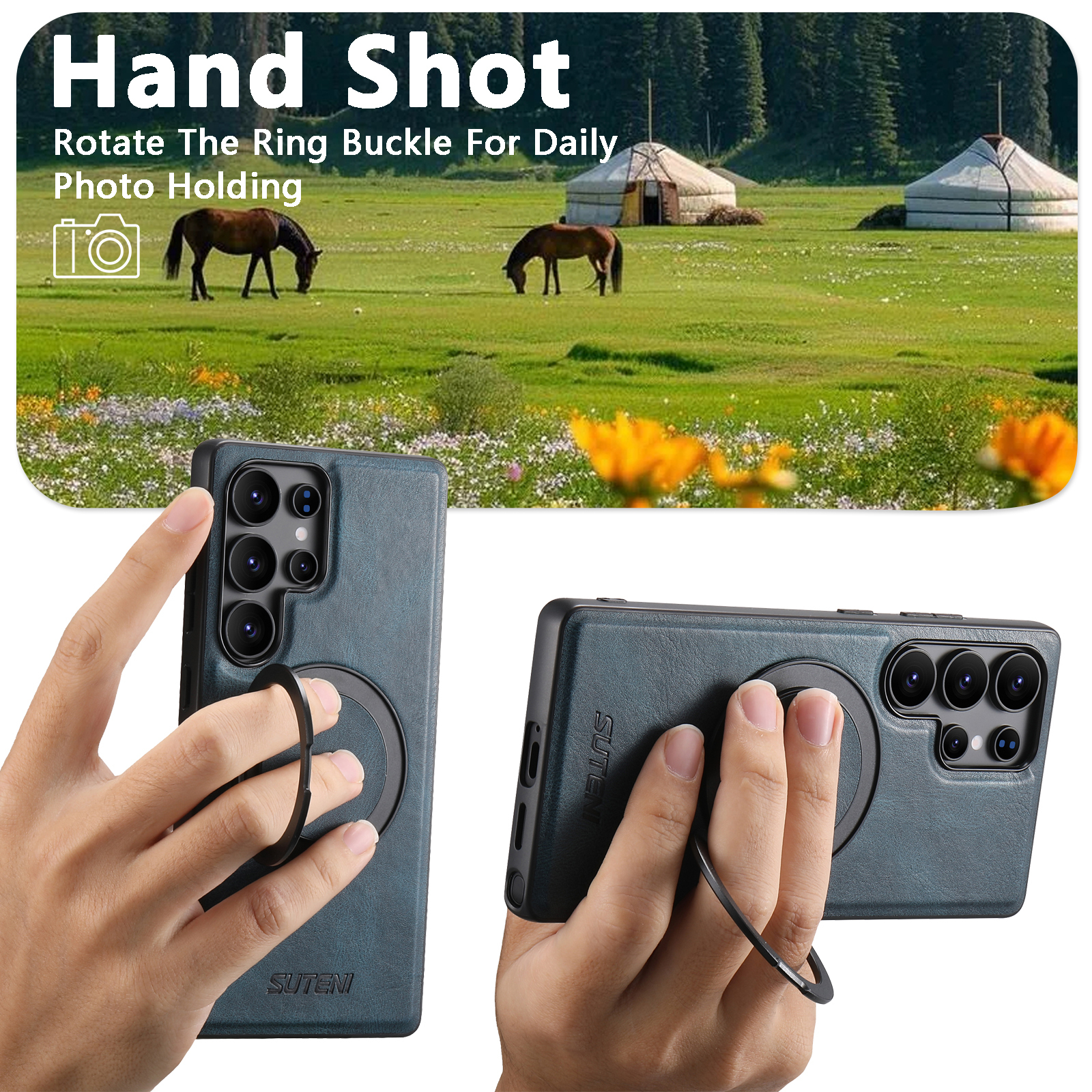 SUTENI G3YL Magnet Wireless Charging Phone Case Oil Wax PU Leather 360° Rotating Stand Buckle For Samsung Galaxy S26Ultra S25 S24 S23 S22