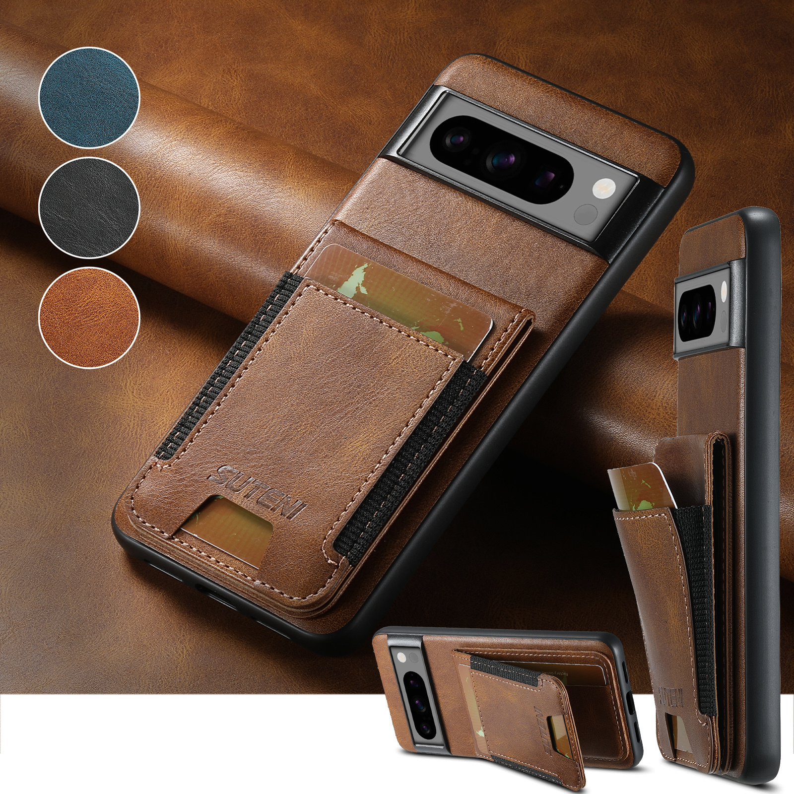 SUTENI H03YL Card Holder Phone Case Luxury PU Leather Stand For Google Pixel 9XL 8Pro 7A 6