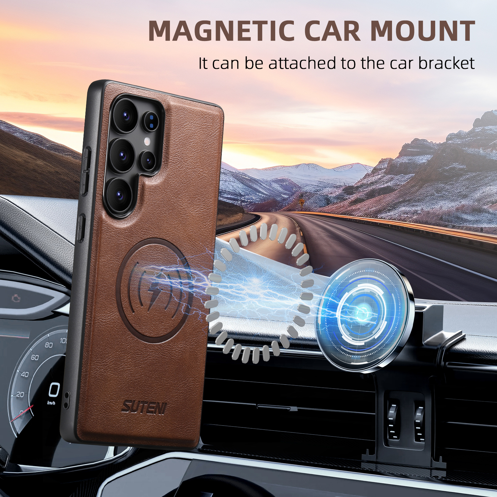 SUTENI G5 Frosted Feel PU Leather Magnet Wireless Charging Phone Case  For Samsung S25Ultra S24 S23 S22