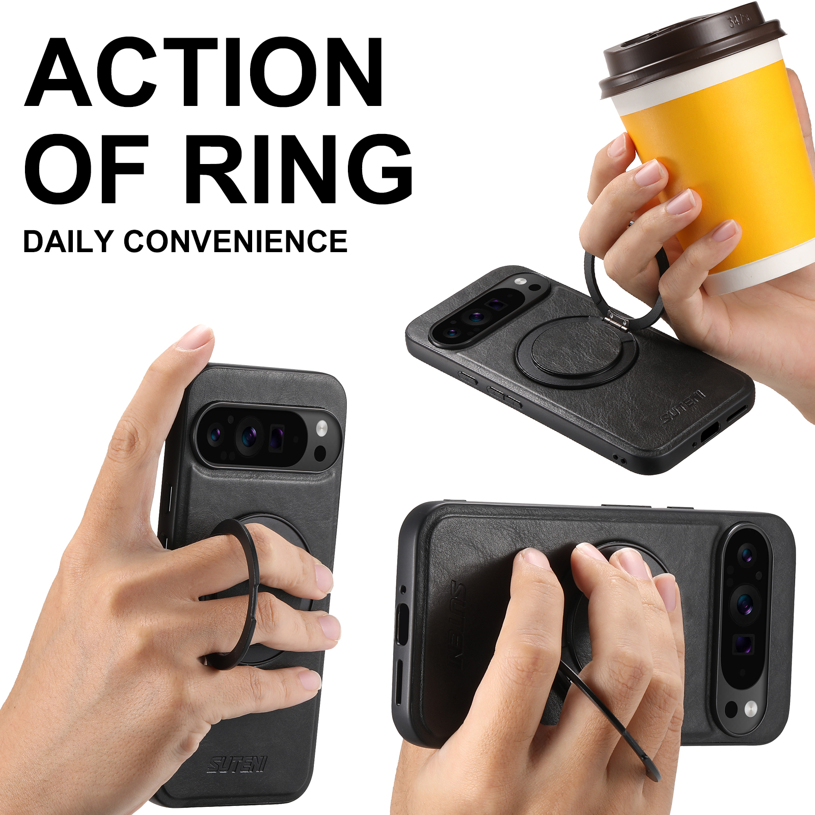 SUTENI G3YL PU Leather Oil Wax Magnet Wireless Charging Phone Case 360° Rotating Stand Buckle For Google Pixel 9XL 8Pro 7A 6