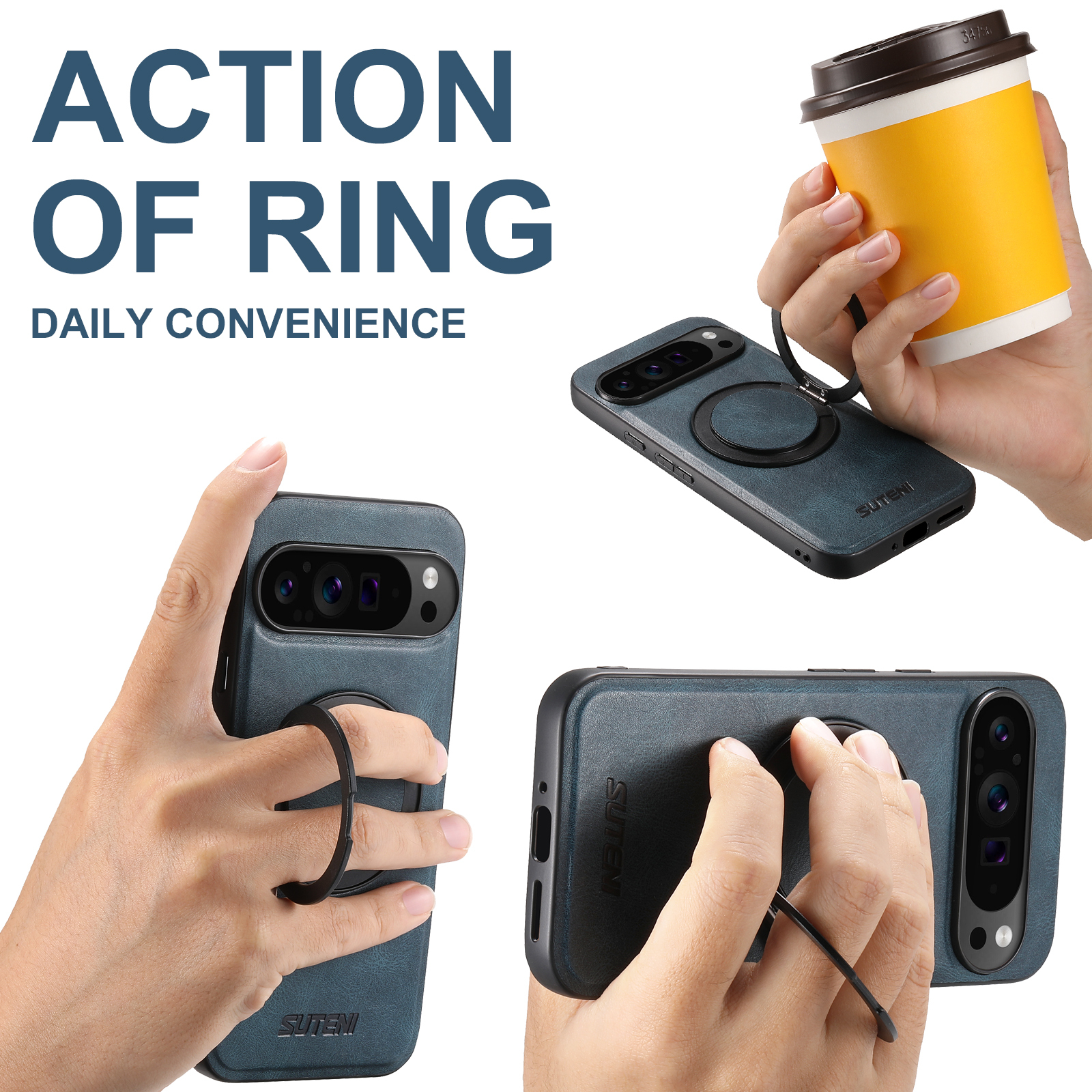 SUTENI G3YL PU Leather Oil Wax Magnet Wireless Charging Phone Case 360° Rotating Stand Buckle For Google Pixel 9XL 8Pro 7A 6