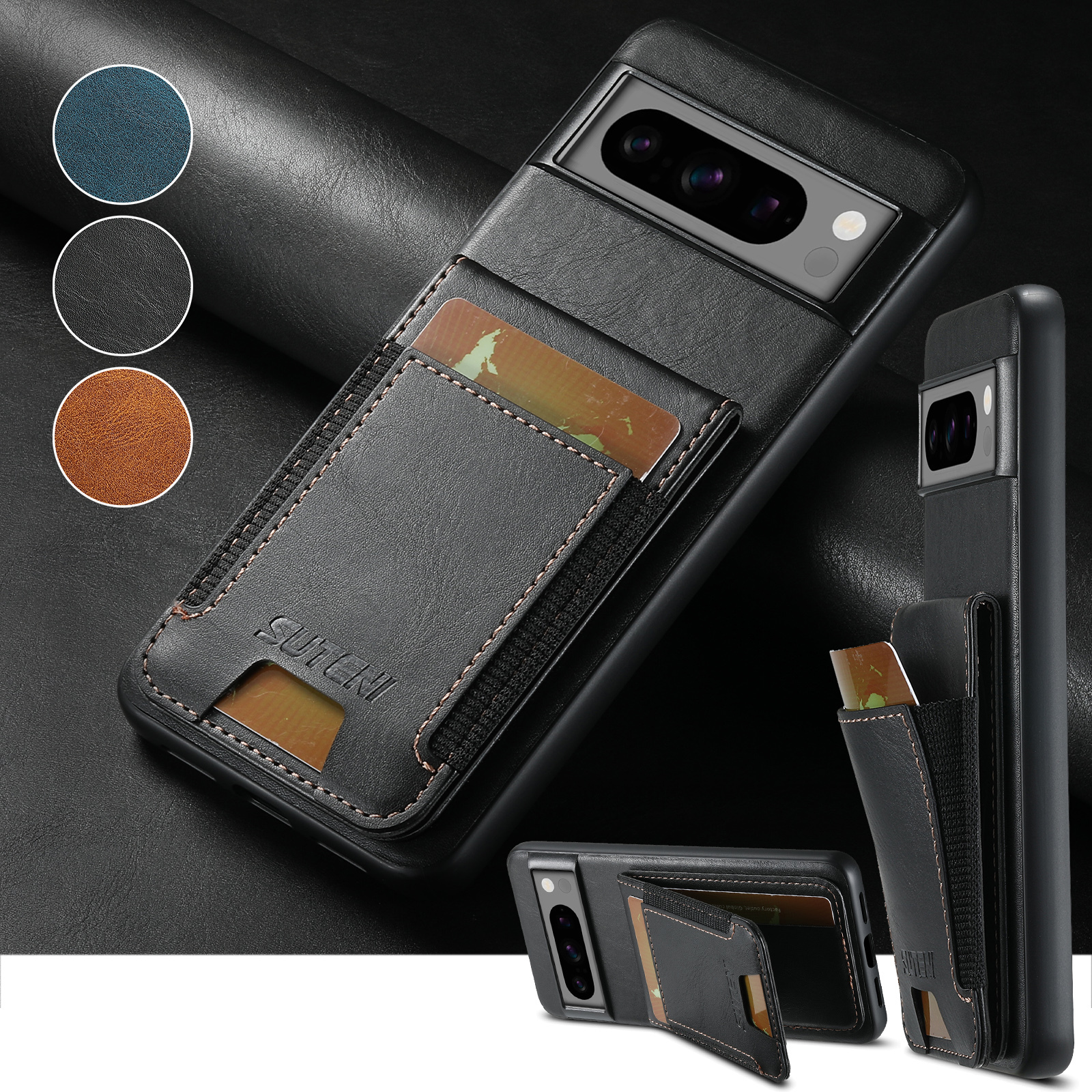 SUTENI H03YL Card Holder Phone Case Luxury PU Leather Stand For Google Pixel 9XL 8Pro 7A 6