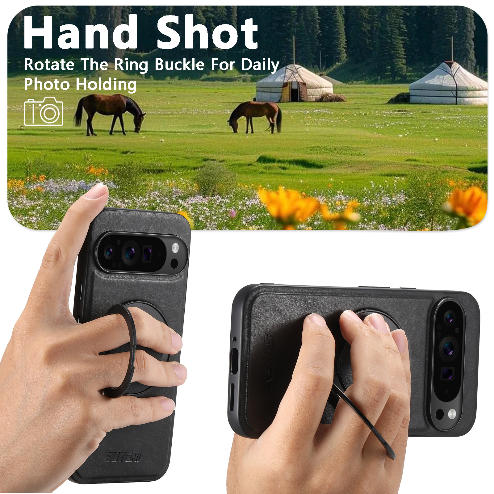 SUTENI G3YL PU Leather Oil Wax Magnet Wireless Charging Phone Case 360° Rotating Stand Buckle For Google Pixel 9XL 8Pro 7A 6