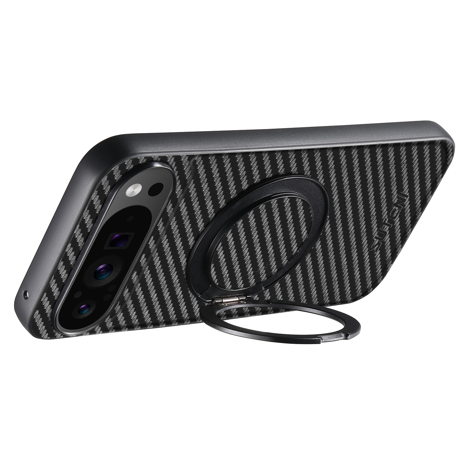 Suteni G3TXW PU Leather Mobile Phone Case Magnet Wireless Charging 360° Rotating Stand Ring Buckle For Google Pixel 9XL 8Pro 7A 6