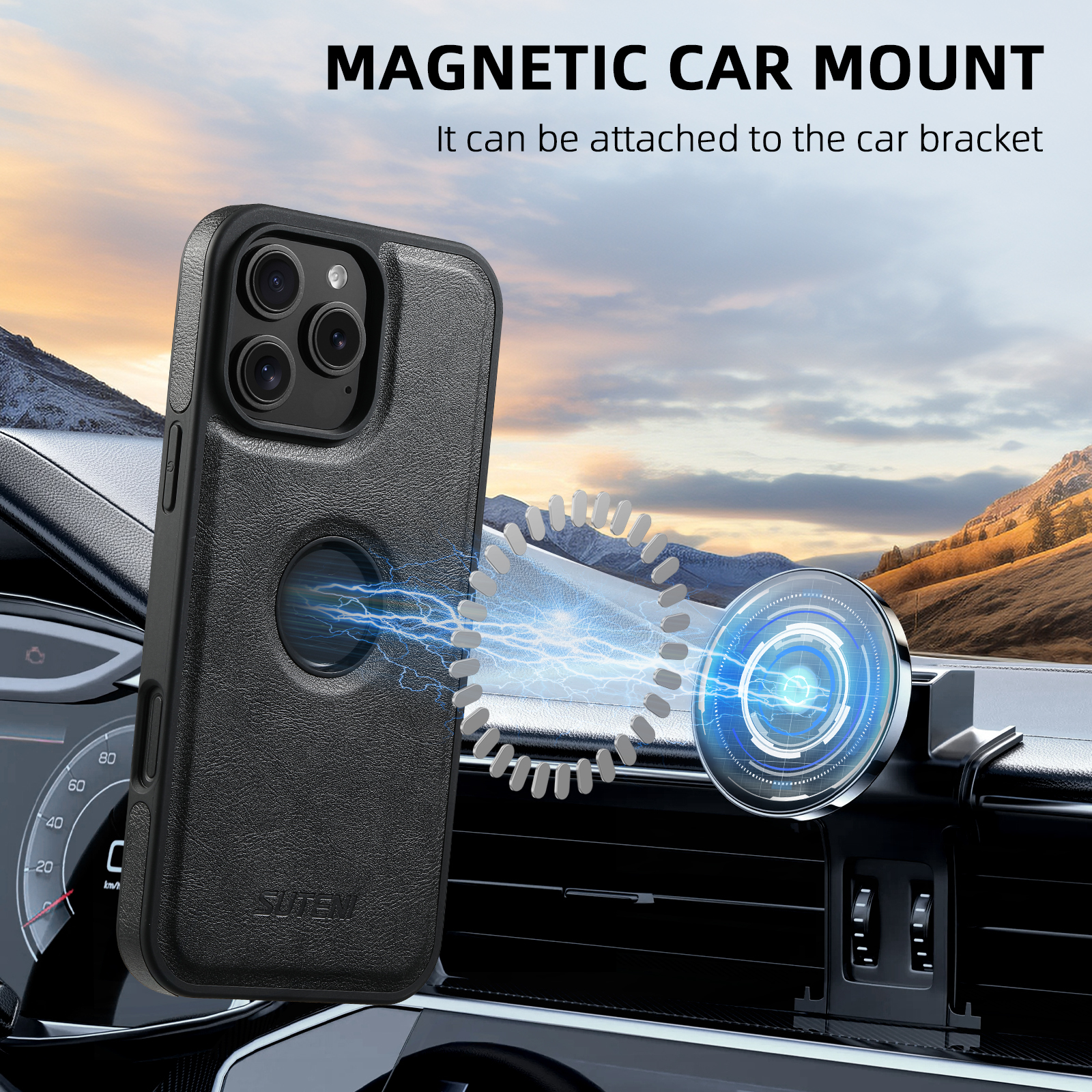 SUTENI G1 Magnet Wireless Charging Luxury PU Leather Phone Case For iPhone 16 Pro Max 15 Plus 14 Pro 13 12