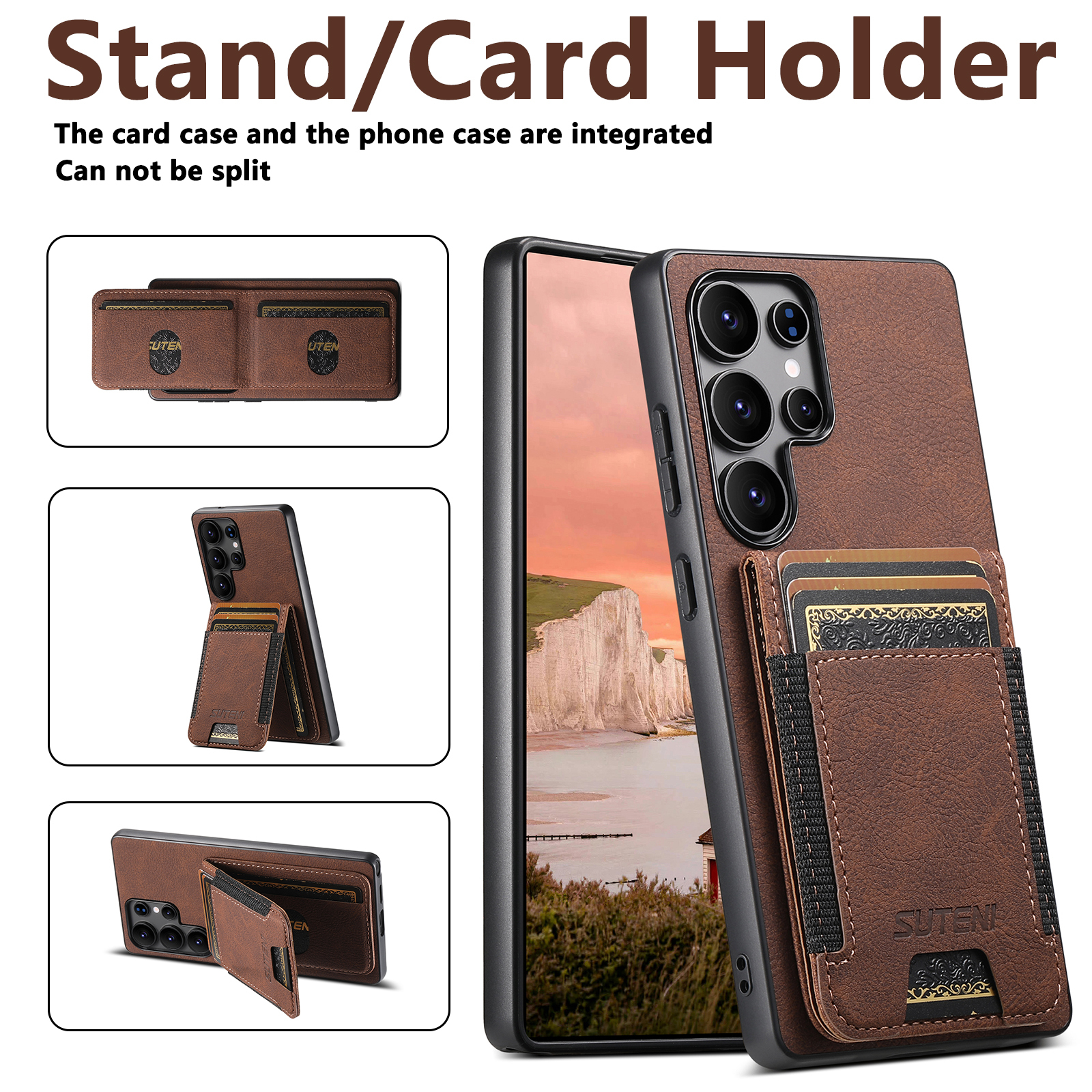 SUTENI H03LZ Luxury PU Leather Card Holder Stand Phone Case Frosted Feel For Samsung S25Ultra S24Plus S23 S22 Note20