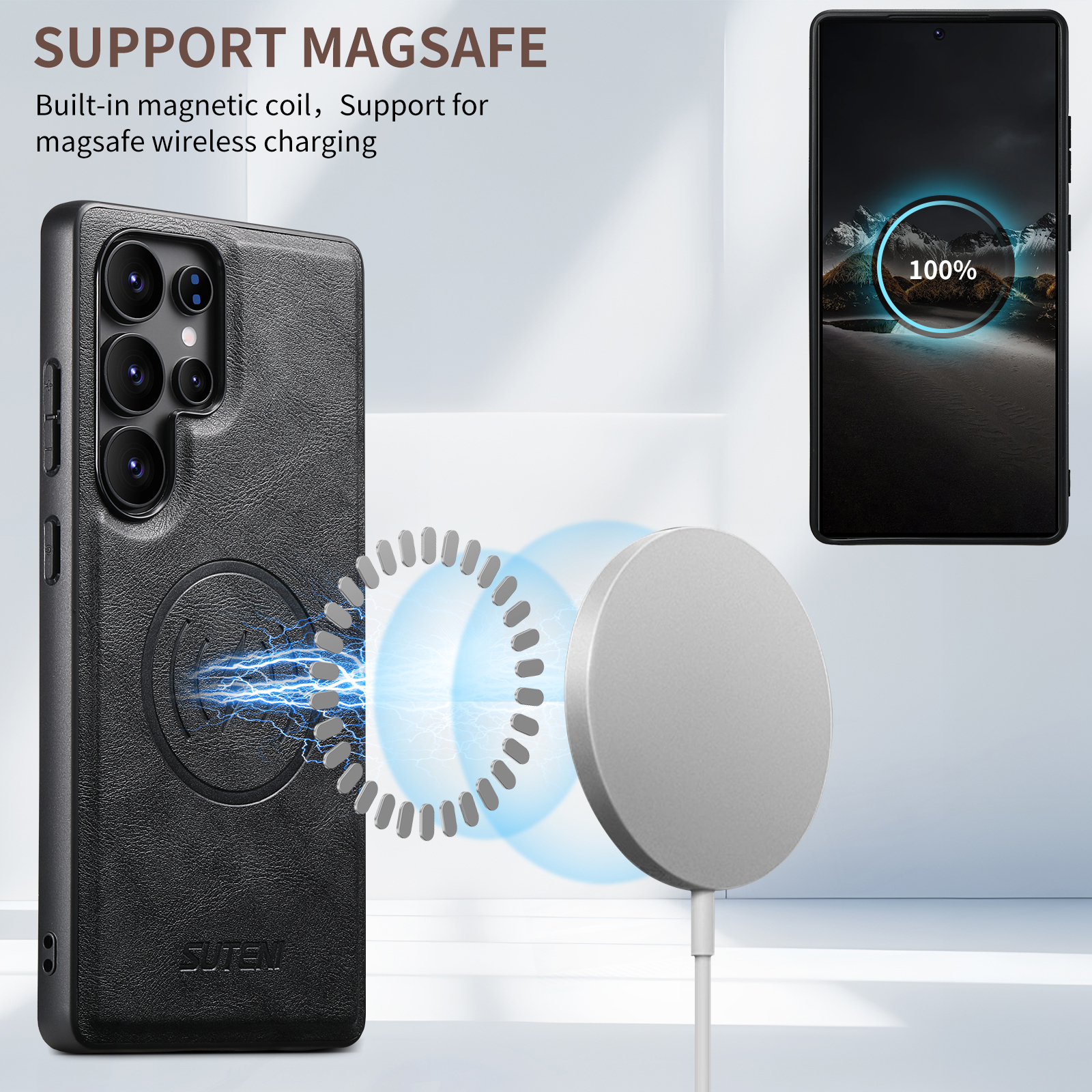 SUTENI G5 Frosted Feel PU Leather Magnet Wireless Charging Phone Case  For Samsung S25Ultra S24 S23 S22