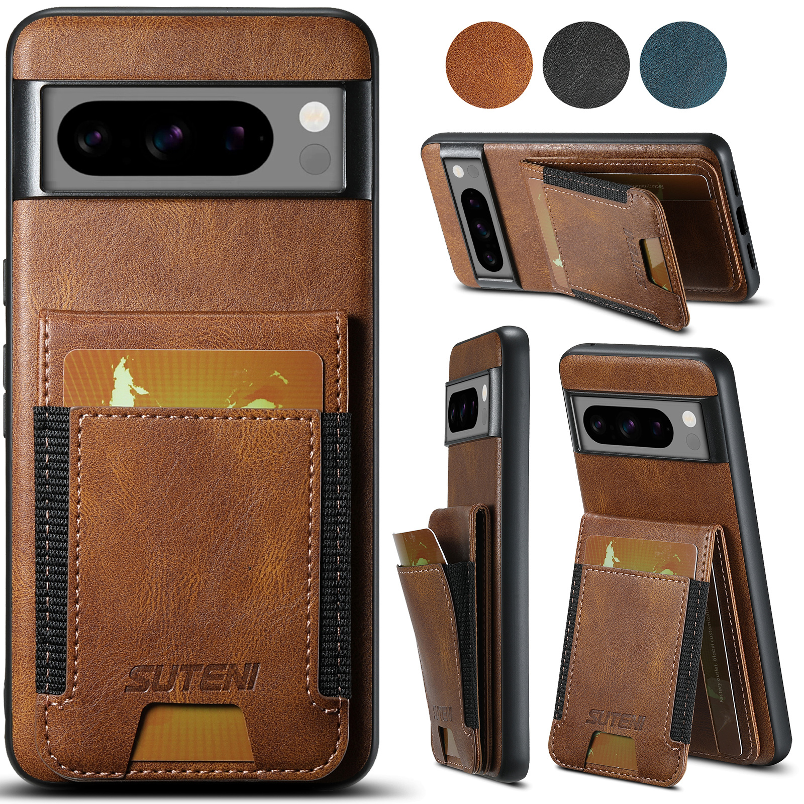 SUTENI H03YL Card Holder Phone Case Luxury PU Leather Stand For Google Pixel 9XL 8Pro 7A 6