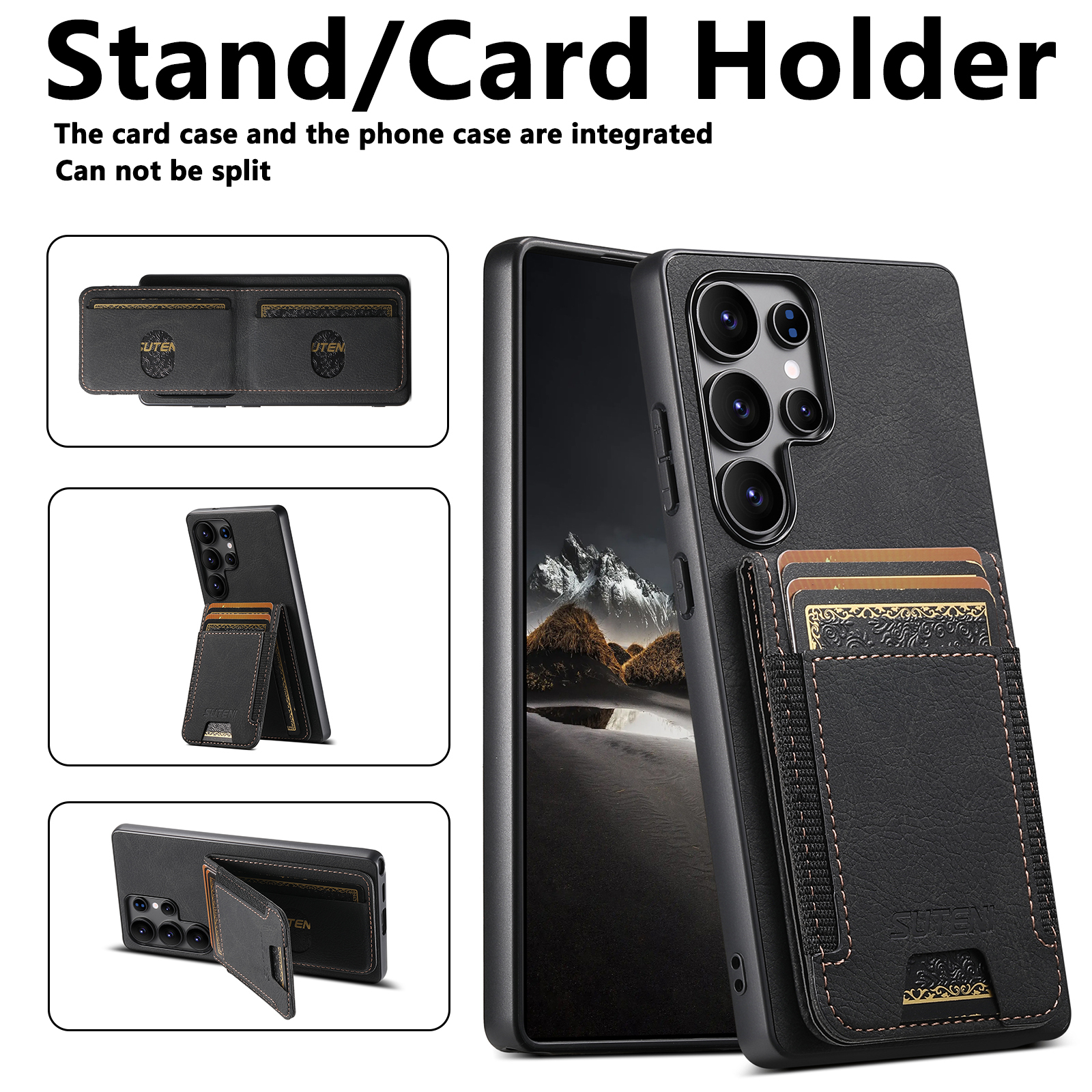 SUTENI H03LZ Luxury PU Leather Card Holder Stand Phone Case Frosted Feel For Samsung S25Ultra S24Plus S23 S22 Note20