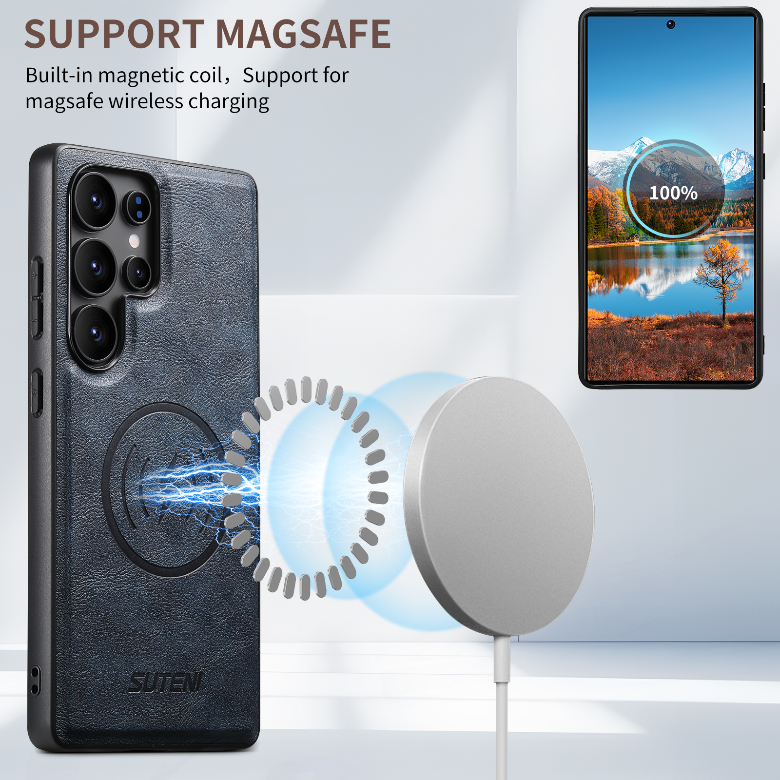 SUTENI G5 Frosted Feel PU Leather Magnet Wireless Charging Phone Case  For Samsung S25Ultra S24 S23 S22