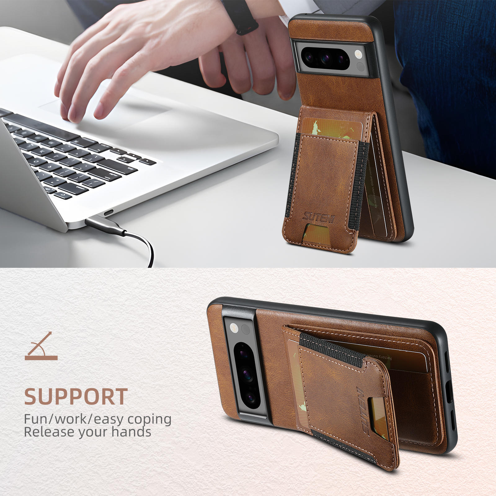SUTENI H03YL Card Holder Phone Case Luxury PU Leather Stand For Google Pixel 9XL 8Pro 7A 6