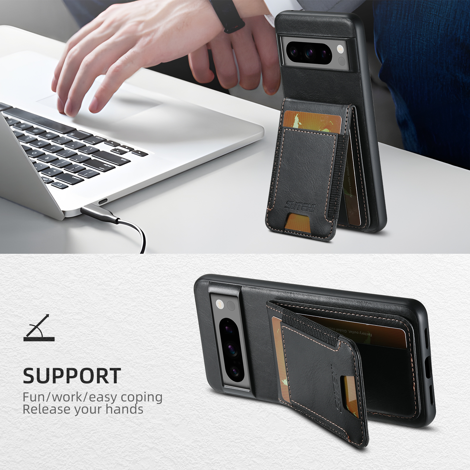 SUTENI H03YL Card Holder Phone Case Luxury PU Leather Stand For Google Pixel 9XL 8Pro 7A 6
