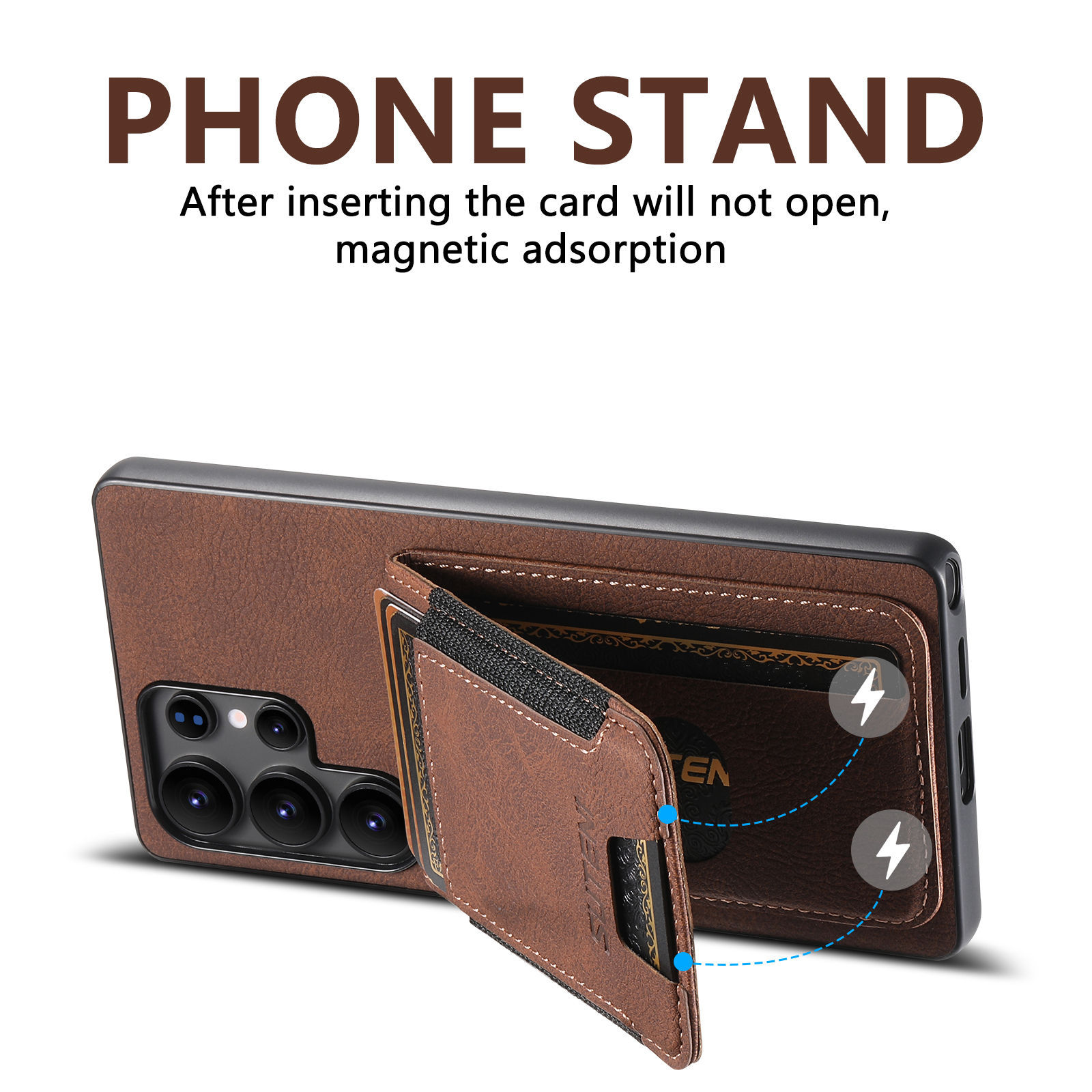 SUTENI H03LZ Luxury PU Leather Card Holder Stand Phone Case Frosted Feel For Samsung S25Ultra S24Plus S23 S22 Note20