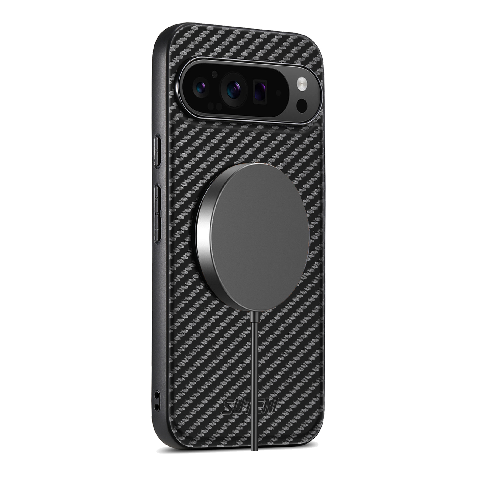 Suteni G3TXW PU Leather Mobile Phone Case Magnet Wireless Charging 360° Rotating Stand Ring Buckle For Google Pixel 9XL 8Pro 7A 6