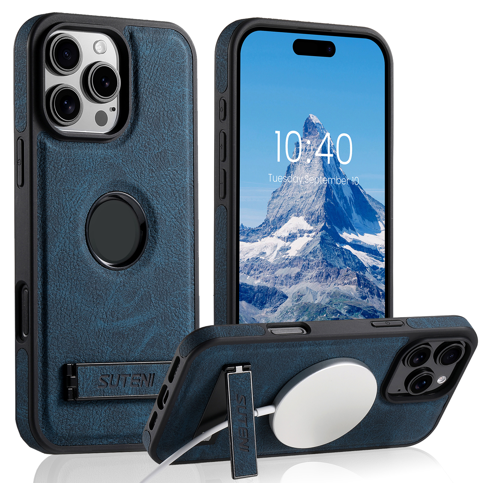 SUTENI G2LZ Luxury PU Leather Phone Case Frosted Feel Stand Magnet Wireless Charging For iPhone 16 Pro Max 15 Plus 14 Pro 13 12