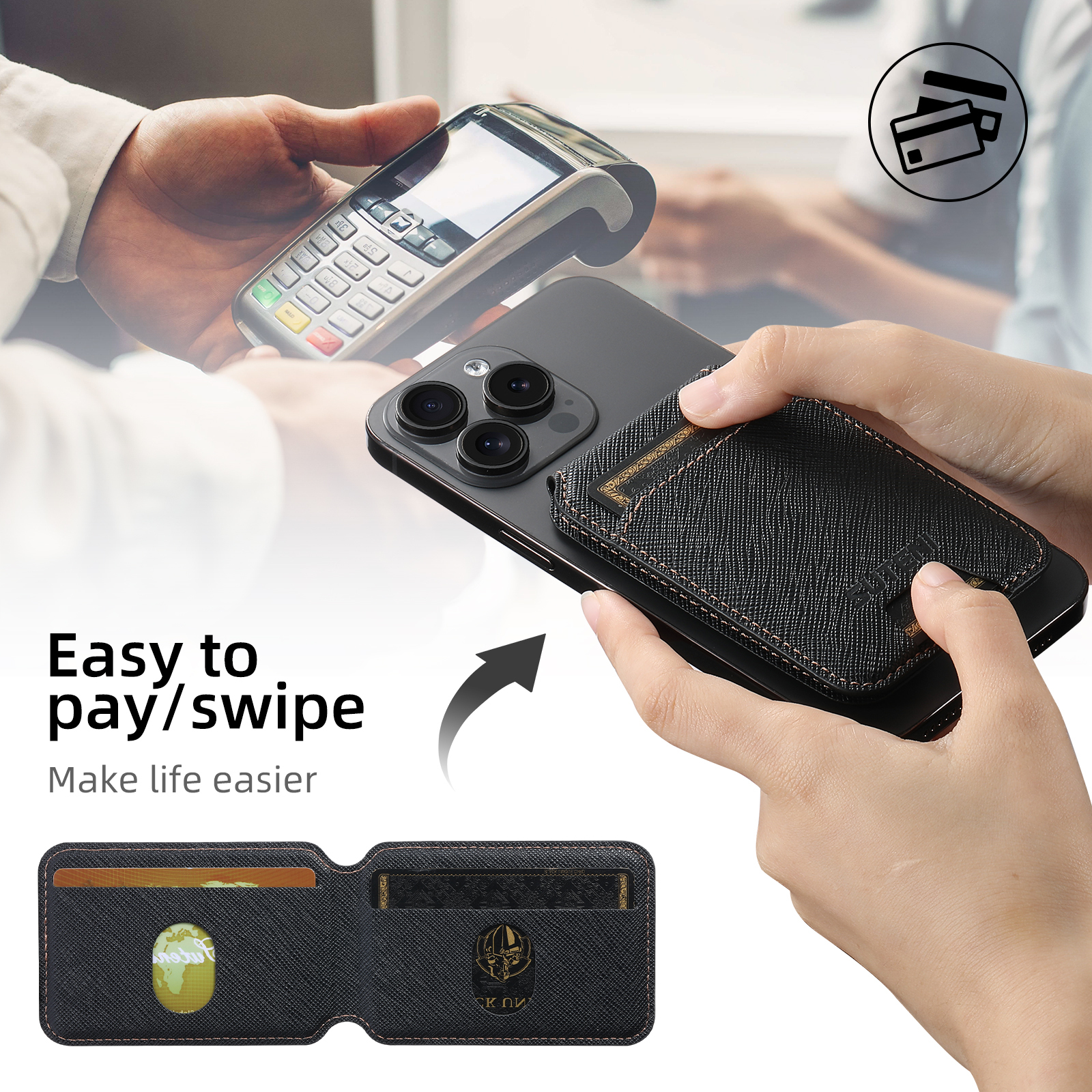 SUTENI S2SZ Luxury PU Leather Stand Mobile Phone Wallet Magnet Flip Pocket Card Storage Bag Wallet