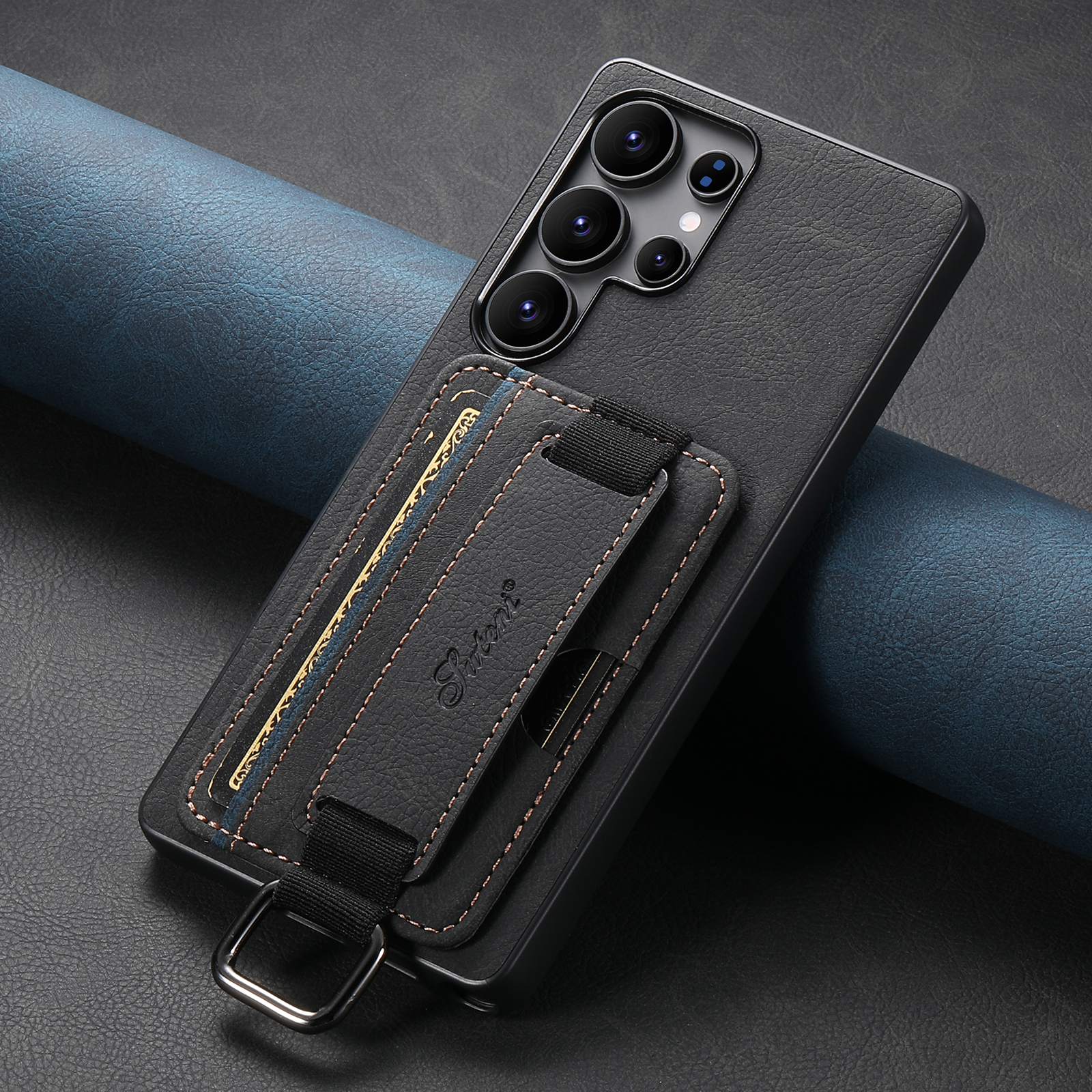 SUTENI H13LZ PU Leather Phone Case Wrist Strap Ring Buckle Card Holder Stand For Samsung S25Ultra S24Plus S23 S22 Note20